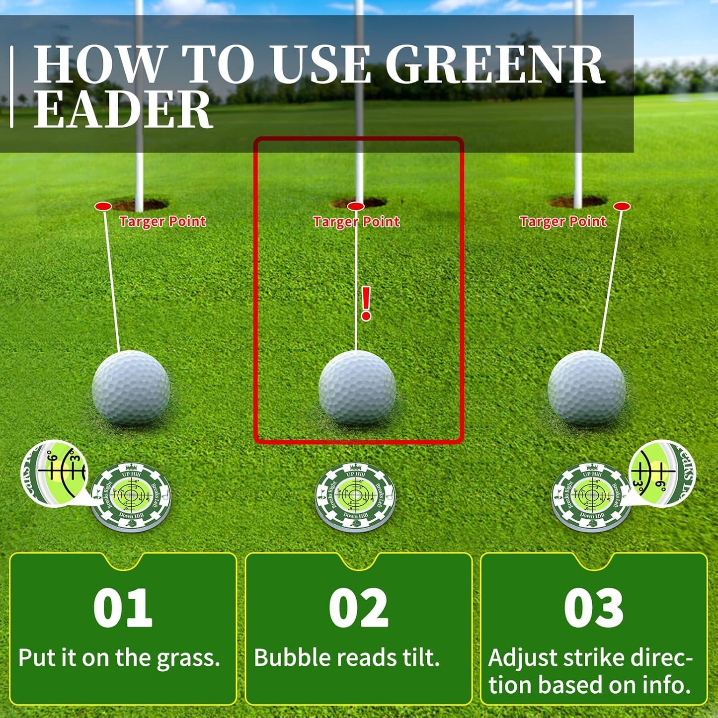 Golf Green Reader, 2 Pack Golf Ball Marker Hat Clip with High Precision Horizontal Bubble, Putting Training Aid Golf Accessories Tool Gift for Men Women