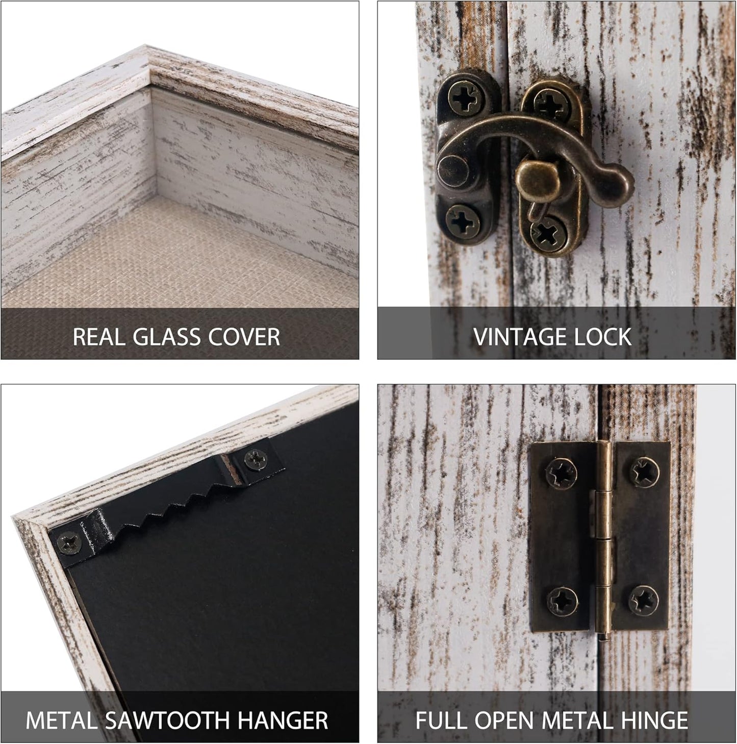 GraduatePro Shadow Box Frame 5x12.5 Display Case with Linen Back, Real Glass Window Door with Hinge, Picture Frame Wedding Bouquet Memorabilia Medals Photos Memory Box for Keepsakes, Rustic White