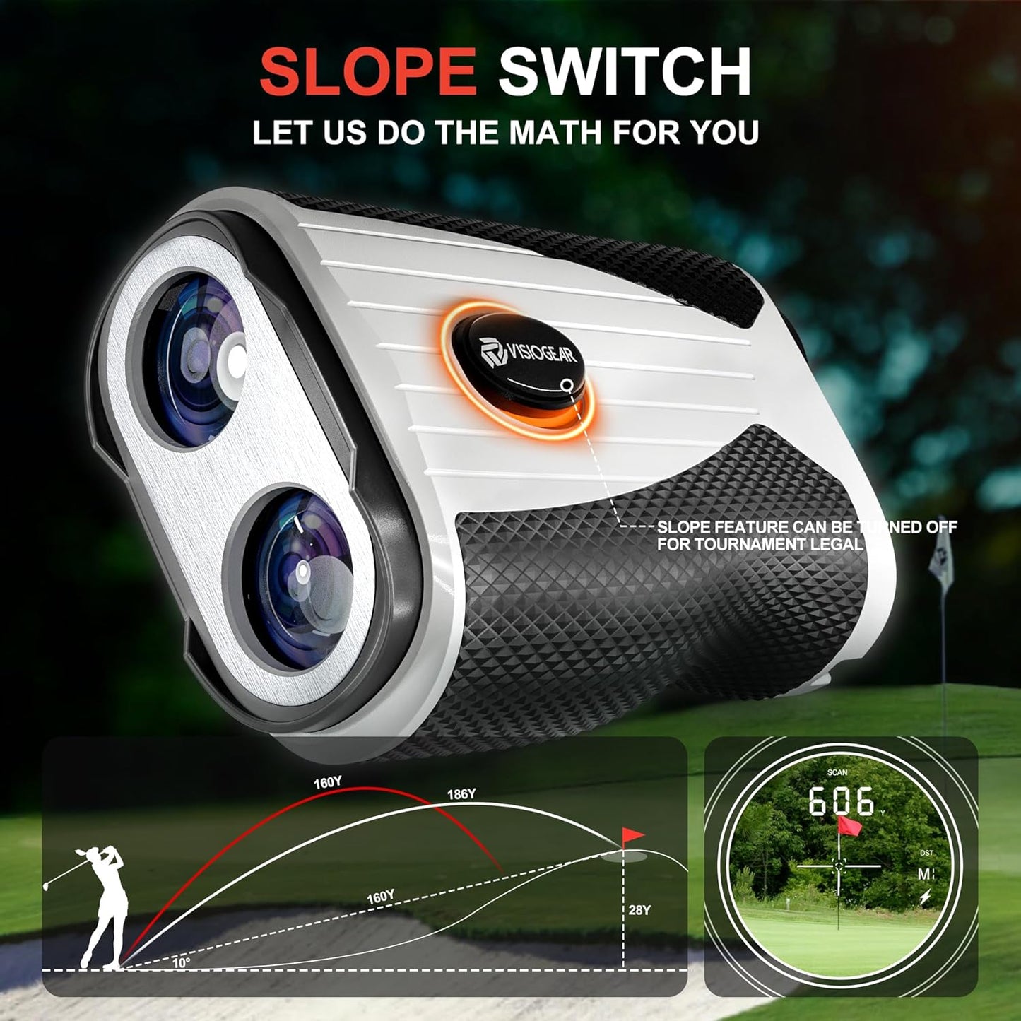 Golf Rangefinder with Slope, 1200 Yards Laser Range Finder for Golfer, 7X Magnification Range Finder Rechargeable Golf Accessories for Men, Flag Pole Locking Vibration