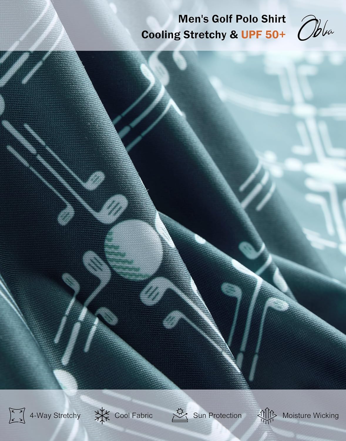 Obla Mens Golf Polo Shirts Short Sleeve Dry Fit Performance Moisture Wicking Casual Print Collared Golf Shirts for Men