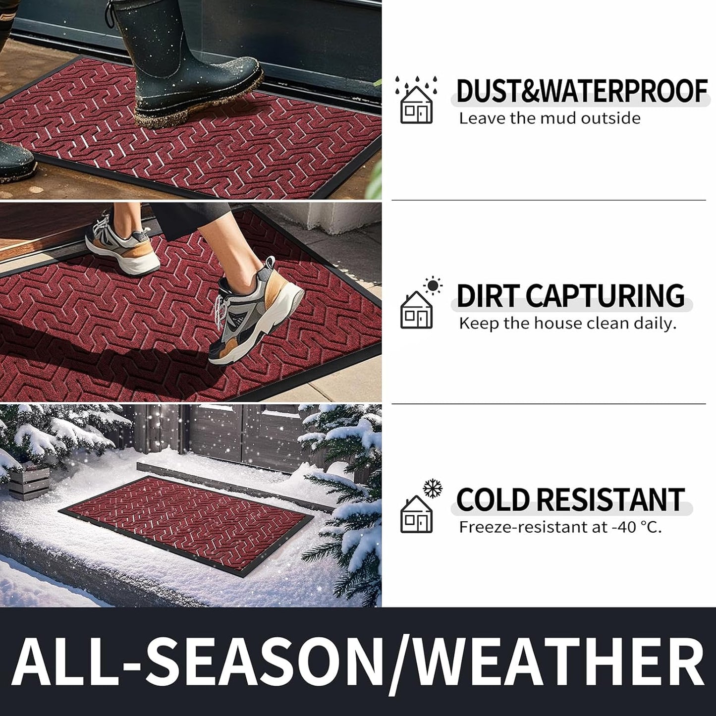 Yimobra Large Door Mat Outside Entrance 47x32, Waterproof Heavy Duty Outdoor Mats for Front Door, Non Slip Rubber Entry Mat for Garage Patio Indoor, Easy Clean, Black Red