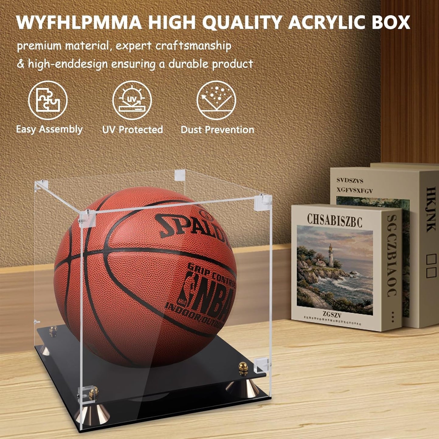 Basketball Display Case Acrylic Clear 11.8 Inch for Full Size Autographed Ball, UV Protected Memorabilia Showcase with Solid Wood Base - Signed Soccer Gift Box for Collectibles