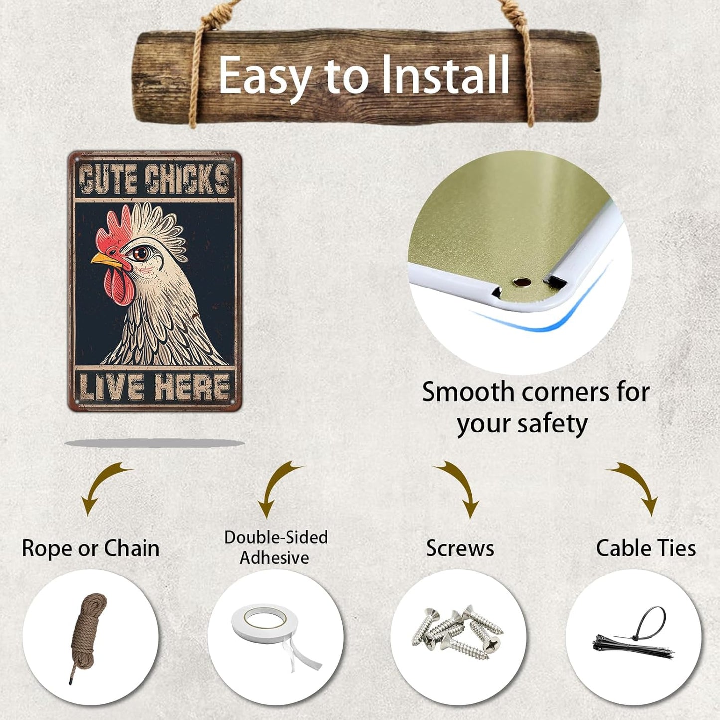 Chicken Signs For Coop Funny Outdoor - Cute Chicks Live Here Iron Sign Poster Chicken Sign Home Decor Garage Bar Restaurant Kitchen Cafe Bar Pub 12x8 Inch Wall Art Decor