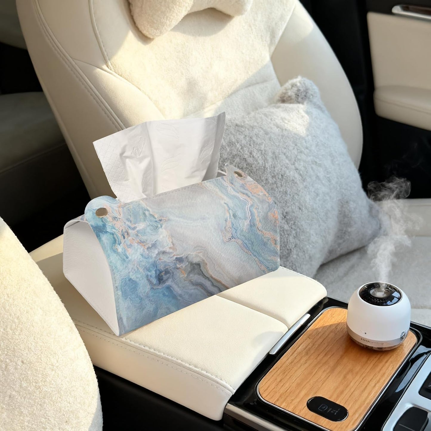 Blue and Grey Marble Tissue Box Cover Holder – Rectangular Tissue Organizer, Decorative Napkin Box Case for Home, Office & Car