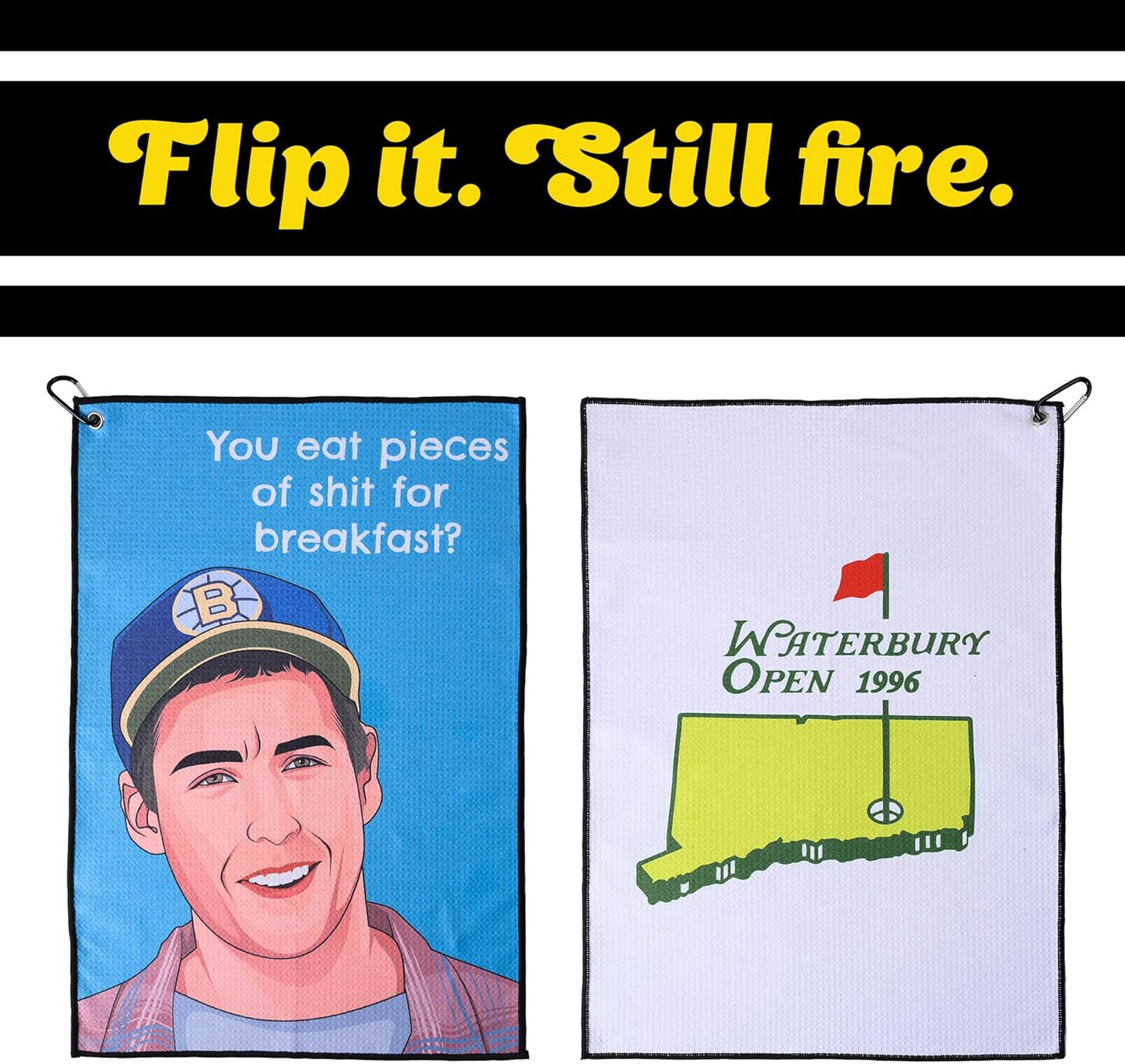 ZEETY Funny Golf Towel – 16" x 24" Premium Microfiber with Clip Holder for Golf Bags – Golf Accessories & Gifts for Men and Women (Breakfast)