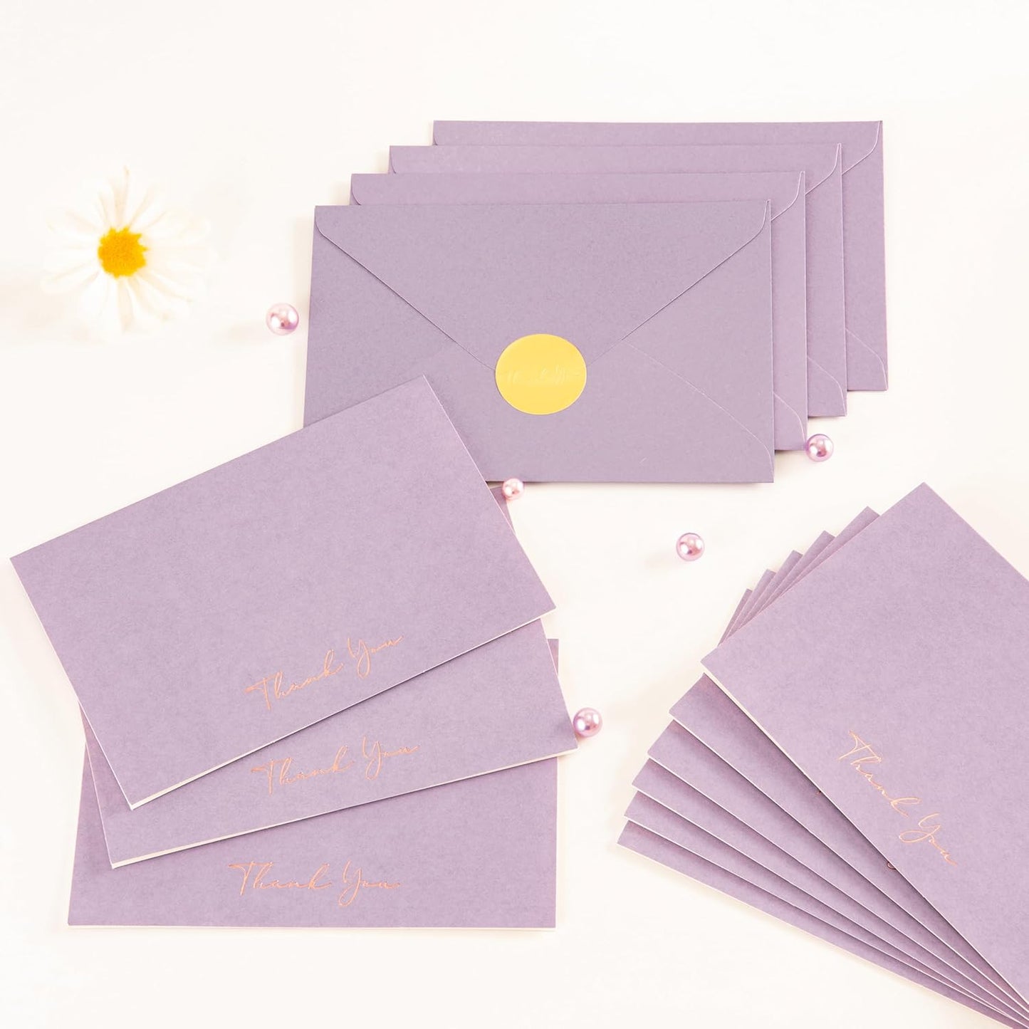 Crisky Purple Thank You Cards with Envelopes & Stickers， 50 Pack Lavender Bridal Shower Graduation Thank You Cards Small Business, Wedding Baby Shower Birthday Funeral Notes Bulk