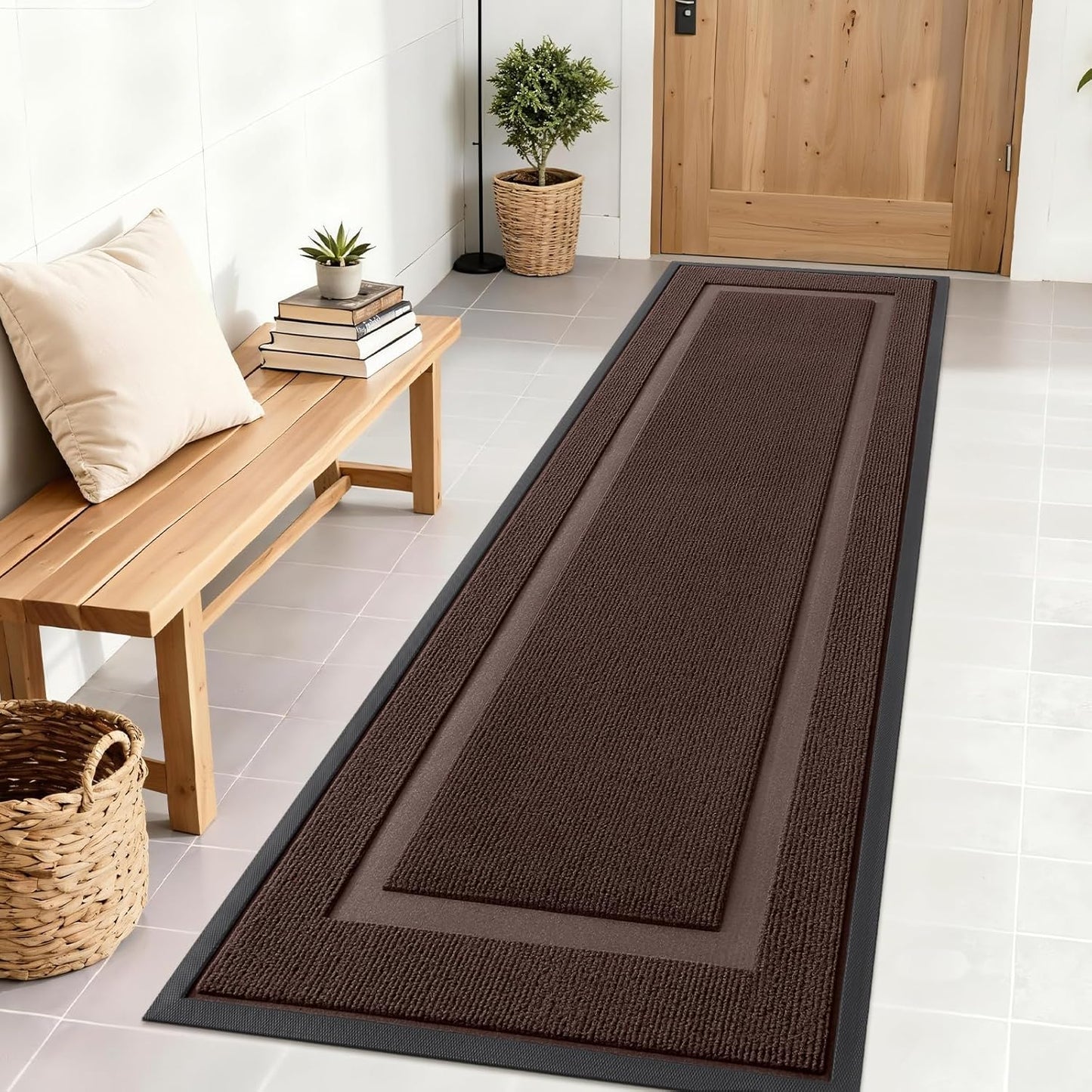 OLANLY Front Door Mat Indoor Outdoor Entrance, Waterproof All-Season, All-Weather Doormat, Sturdy Natural Rubber, Fade Resistant, Low Profile, Easy Clean Patio Porch Entryway Mat, 71x23, Dark Brown