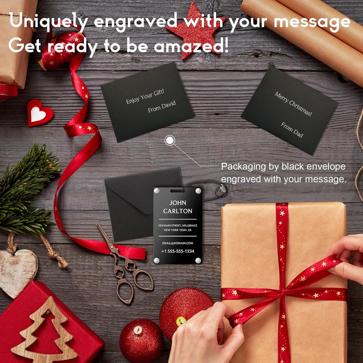 Personalized Luggage Tags for Suitcases - Aluminum Custom Luggage Tags for Backpacks & Bags, Sturdy, Waterproof & Heavy Duty (Black/Card-Sized)