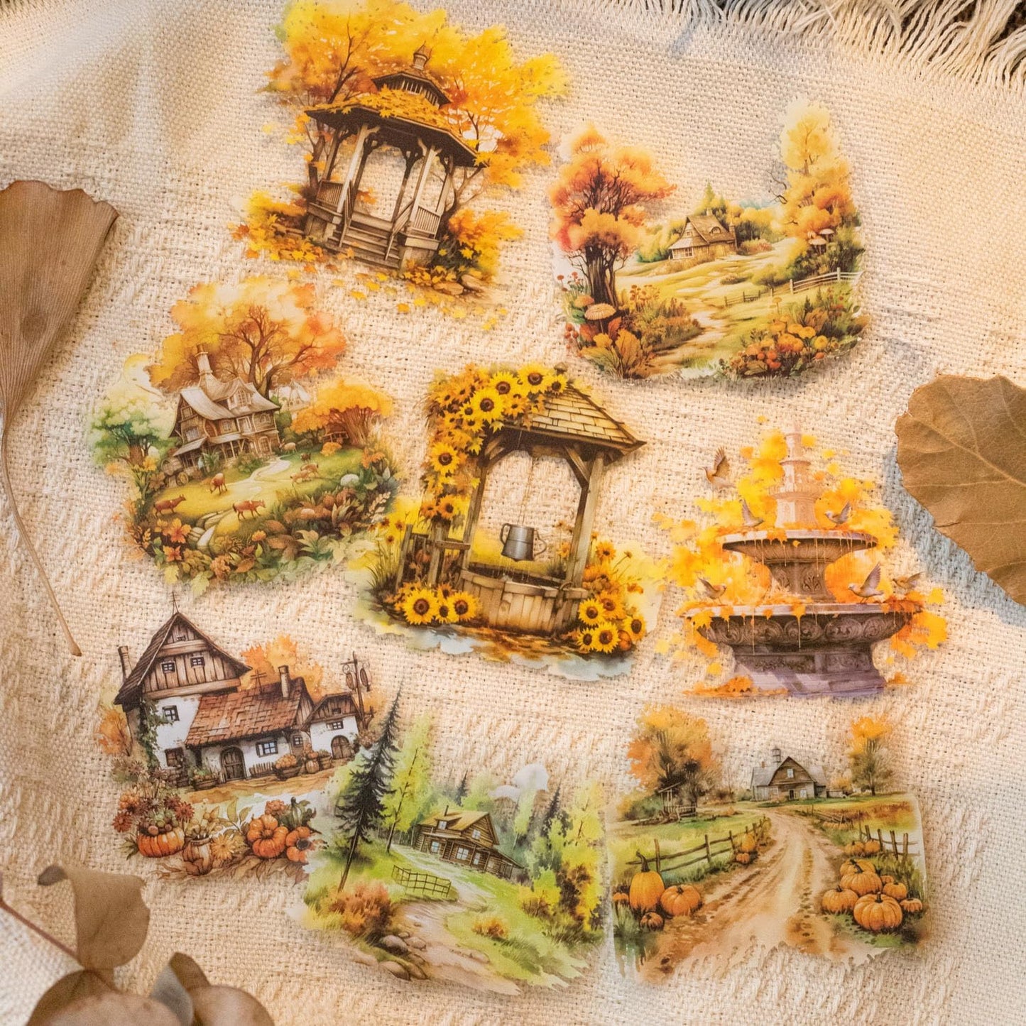 Autumn Themed PET Stickers Set, 60PCS Large Landscape Stickers for Scrapbooking, Journaling, DIY Crafts, and Art Projects