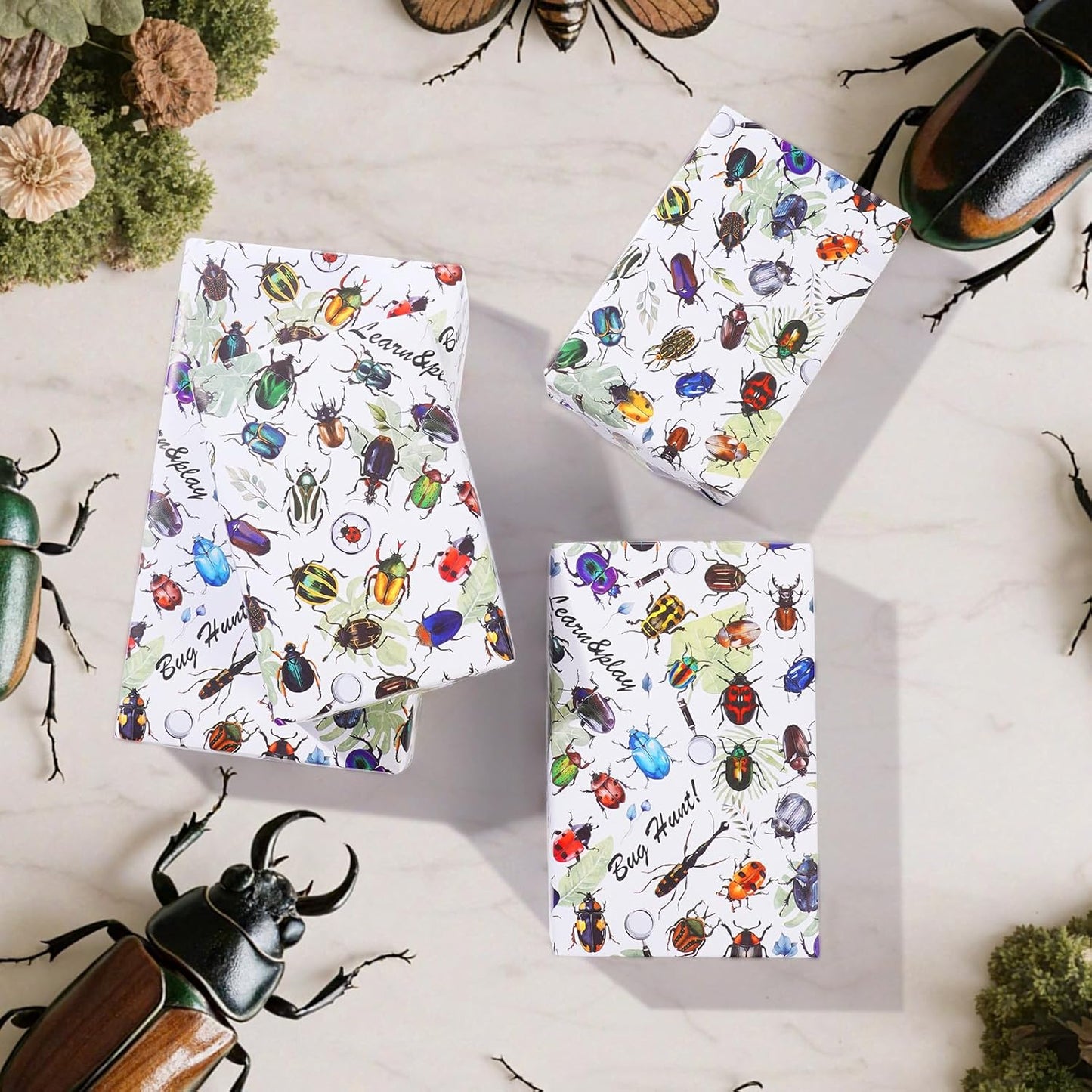 Insect Wrapping Paper Roll - 17Inch x16.4Feet - Beetle Bugs&Leaves Colorful Gift Wrap for Nature Parties,Birthdays,Celebrations