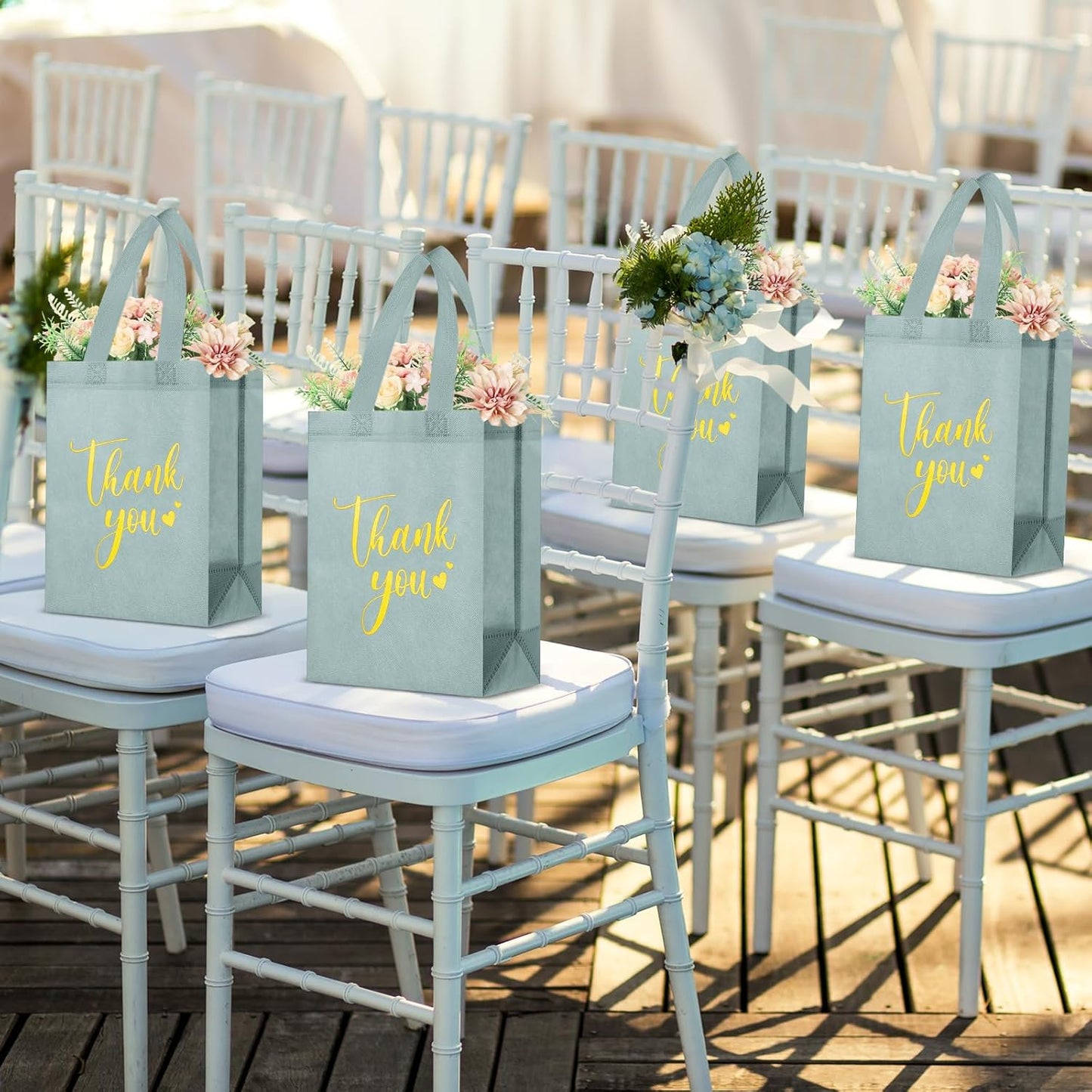 Sweetude 30 Pcs Thank You Gift Bags with Handles Bulk Reusable Goodie Bag Non Woven Foldable Handbag for Graduation Wedding Bridesmaid Gifts(10 x 8 x 4 Inch,Sage Green)