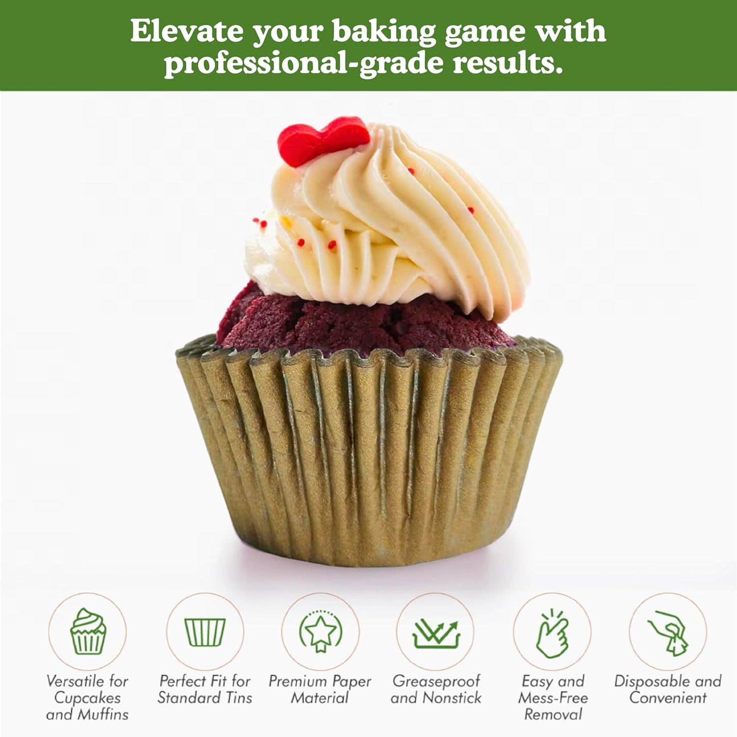 Regency Wraps Greaseproof Professional Grade Baking Cups, Pack of 40, Standard Liners, Gold Matte, for Cupcakes, Muffins, Candy, Non Stick