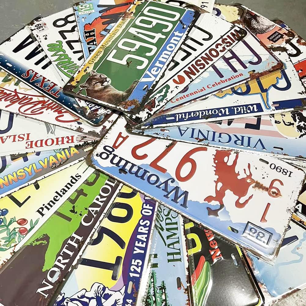 5/10/15/30/50 Counts Replica Vintage Car Plates, Embossed Novelty Car Plate Decoration for Man Cave Bar Kitchen Garage (5 Counts)