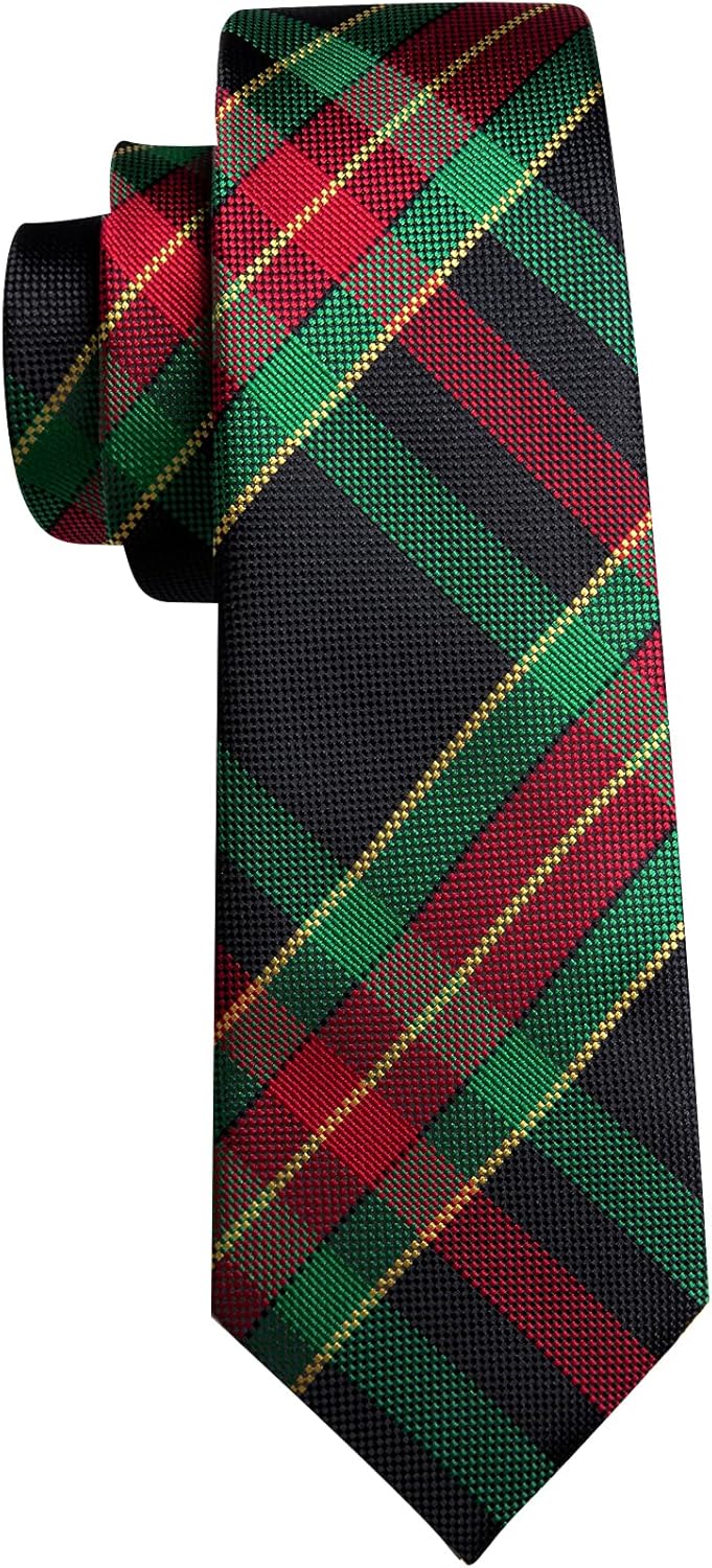 Barry.Wang Designer Classic Ties for Men Set Formal Pocket Square Cufflink Check Plaid