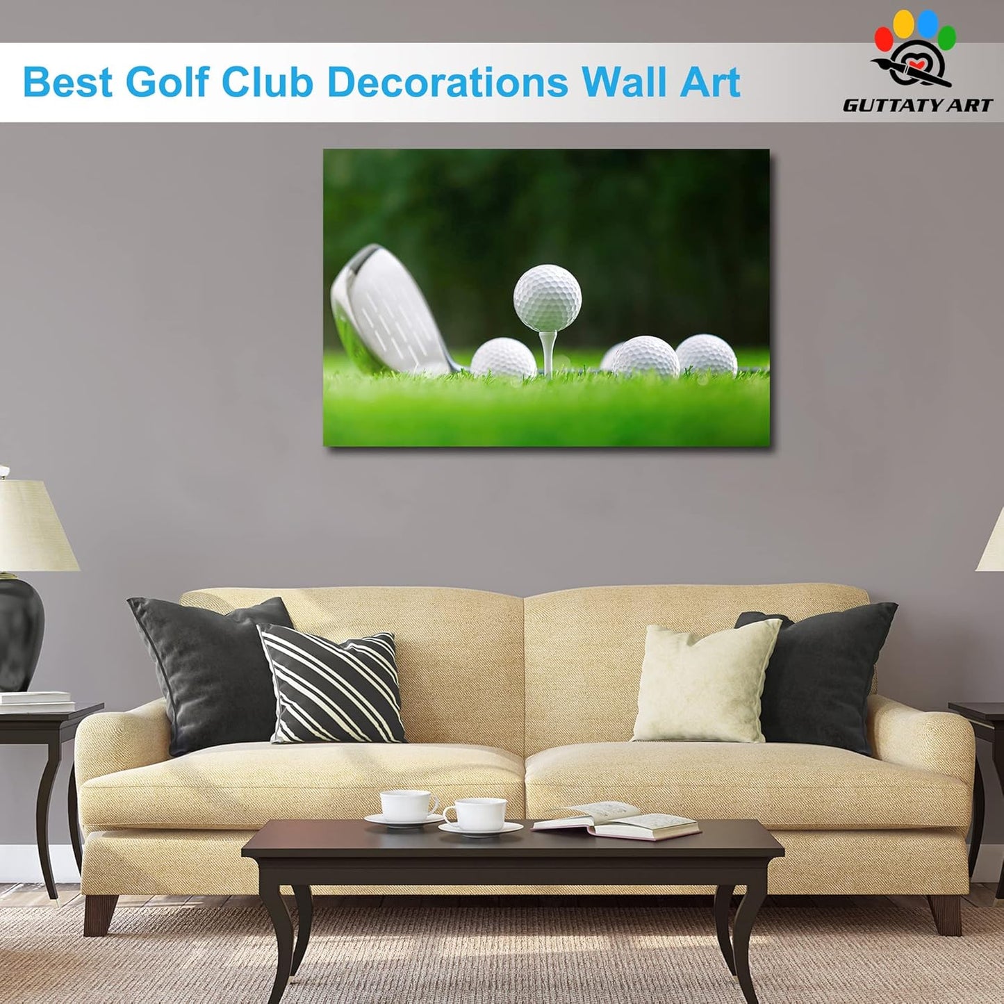 Golf Canvas Wall Art, Golf Course Wall Art Painting Prints for Living Room Wall Decor, Close Up of Golf Balls Poster Picture for Bedroom Decor, Framed Artwork for Office Home Decoration 32x48 Inches