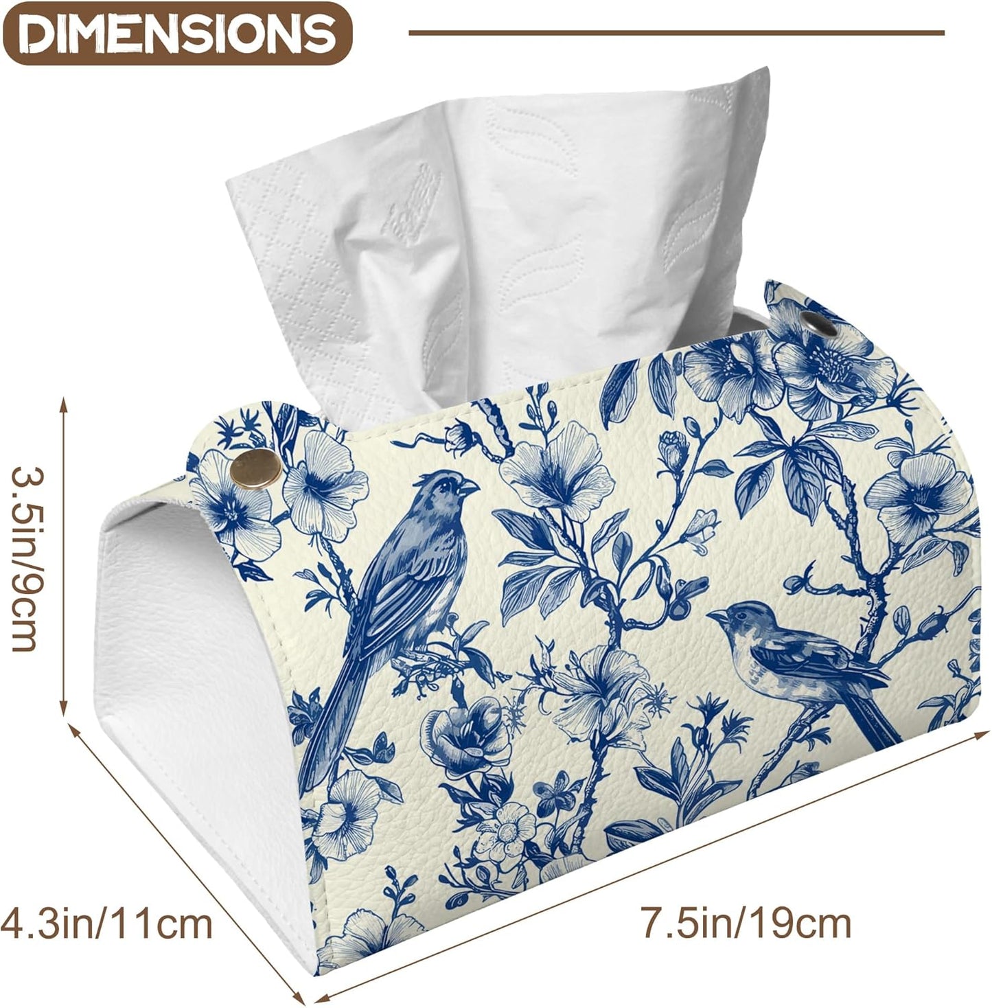Bird on Blooming Branches Tissue Box Cover Holder – Blue Flower Rectangular Tissue Organizer, Decorative Napkin Box Case for Home, Office & Car