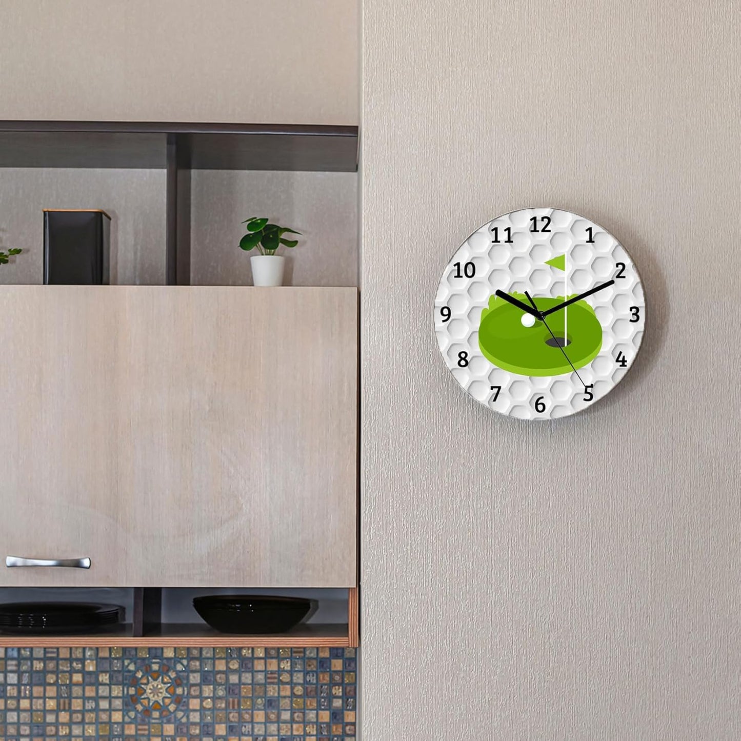 Golf Wall Clock Silent Non-Ticking, Golf Theme 11.6 Inch Round Wall Clock Battery Operated Clocks Decor for Home Bathroom Kitchen Bedroom Living Room Office Classroom