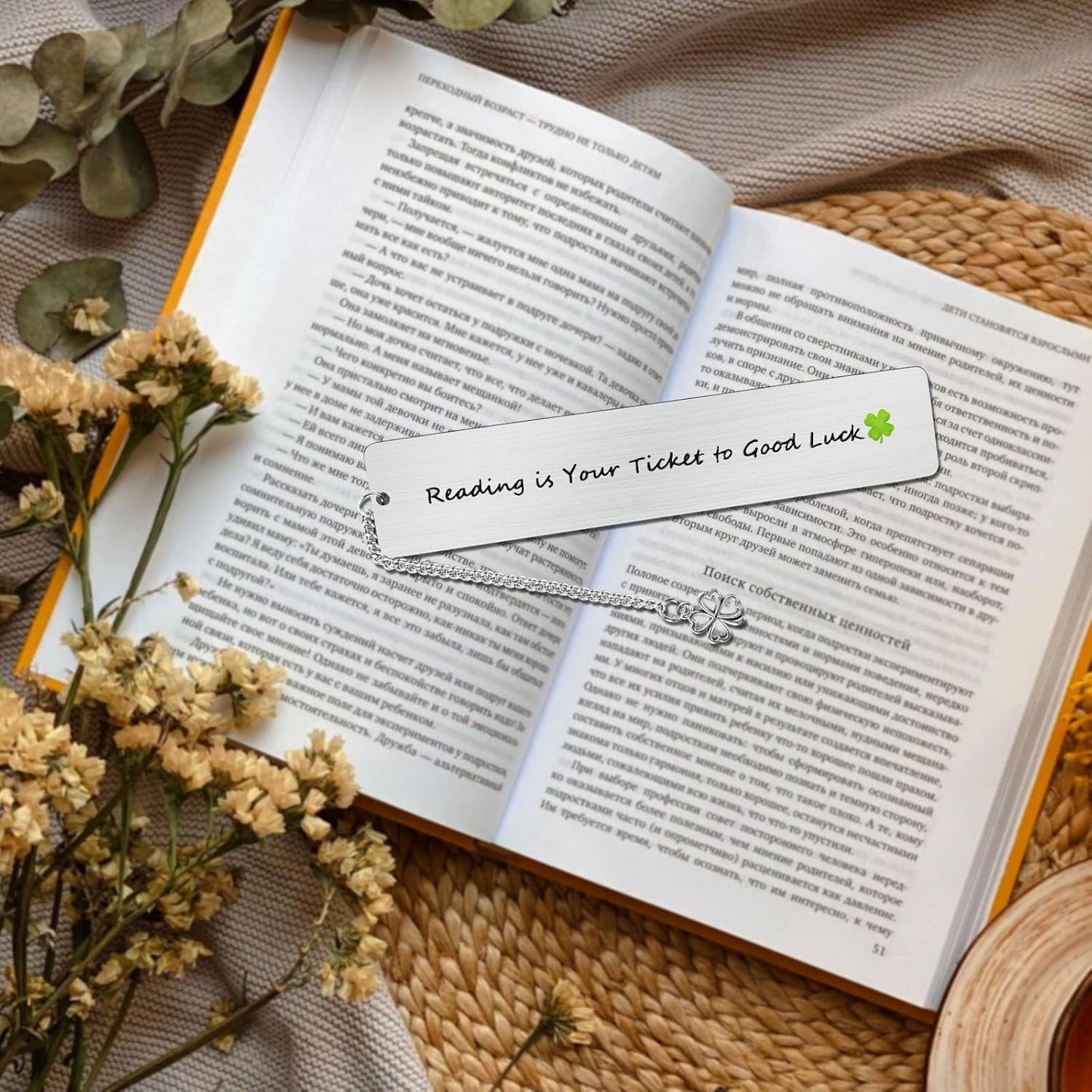 Teacher Appreciation Gifts, Cute Flower Metal Bookmarks for Book Lovers Students Friends Women Anniversary Christmas Birthday Graduation Valentine's Day (Reading is Your Ticket to Good Luck)