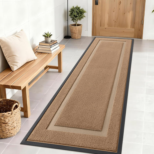 OLANLY Front Door Mat Indoor Outdoor Entrance, Waterproof All-Season, All-Weather Doormat, Sturdy Natural Rubber, Fade Resistant, Low Profile, Easy Clean Patio Porch Entryway Mat, 71x23, Light Borwn
