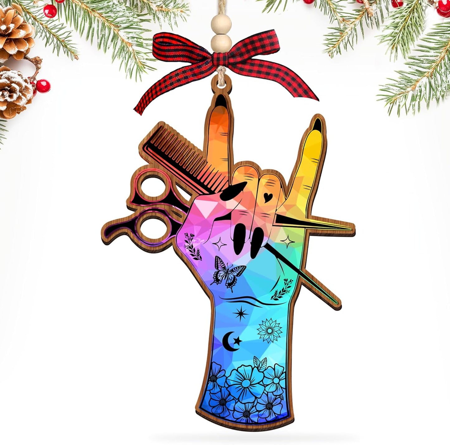 HEXMOZ Hairdresser Christmas Ornament 2025 - Gifts for Hairdressers, Hair Stylists, Female Barbers - Hair Dresser, Hairstylist, Beautician Gift for Women - Acrylic Wood Ornament