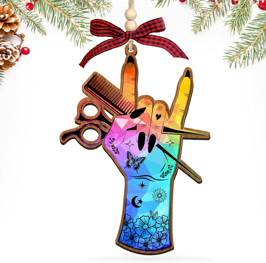 HEXMOZ Hairdresser Christmas Ornament 2025 - Gifts for Hairdressers, Hair Stylists, Female Barbers - Hair Dresser, Hairstylist, Beautician Gift for Women - Acrylic Wood Ornament
