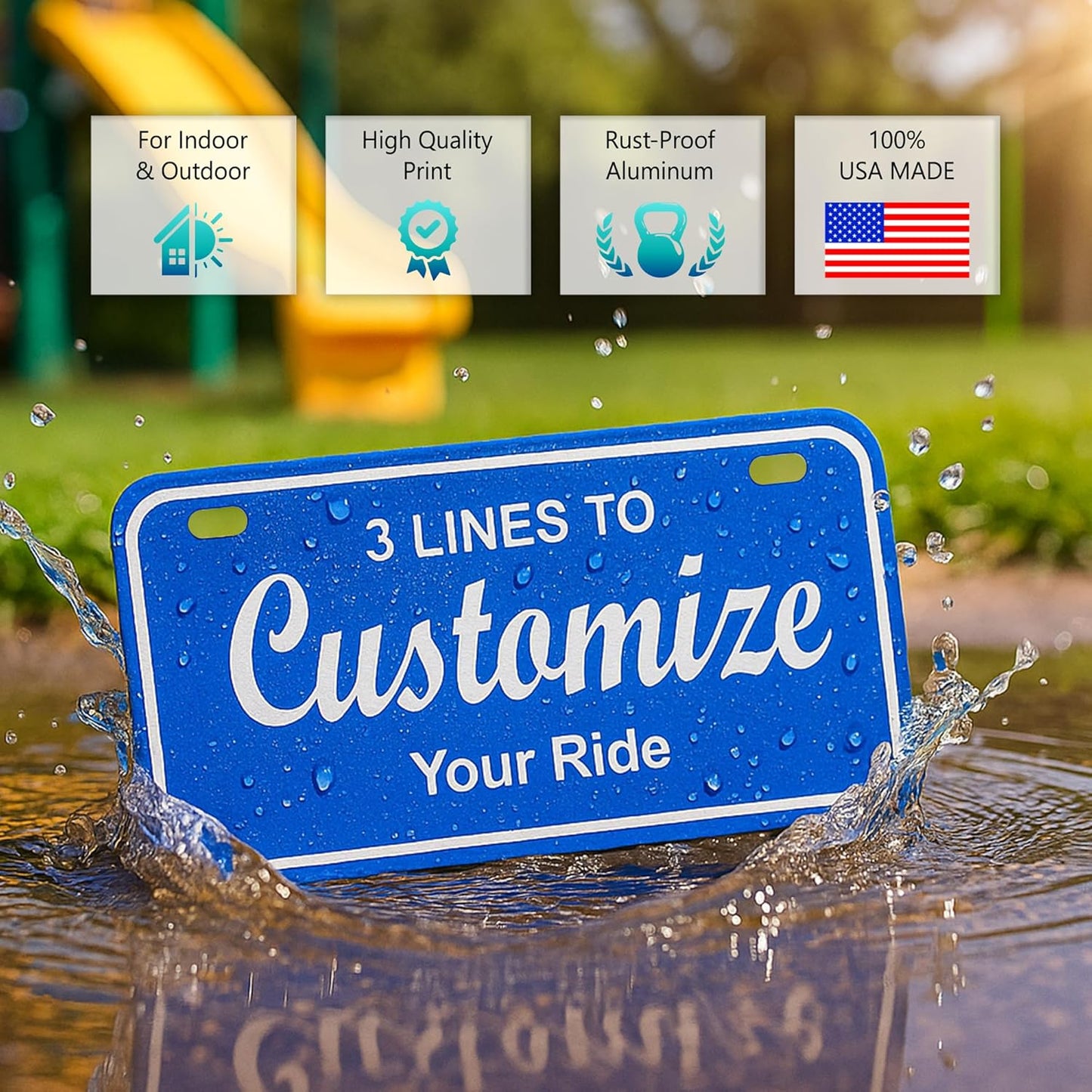 Custom Mini License Plate – 4 Sizes – Thick .040 Aluminum – Decorative Bike Name Plates for Kids, Bicycle, Power Wheels, Golf Cart – Over 20 Colors – Fun Novelty Tag & Number Plate