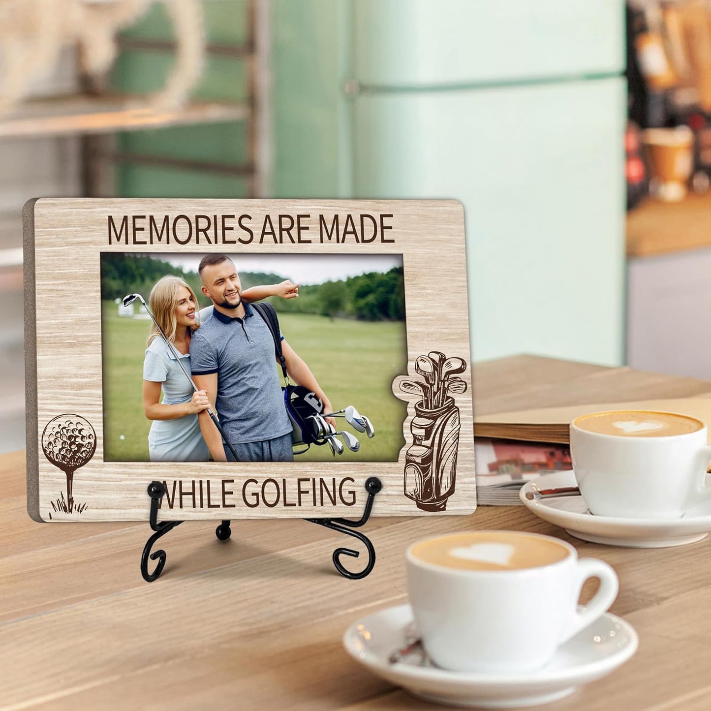Special Golf Gifts for Women Men Friends, Warm Memory Gift for Family, Golf Decorative Photo Frame, Wooden Picture Frame with Stand, Golfer Present, Home Office Desk Decor-B25