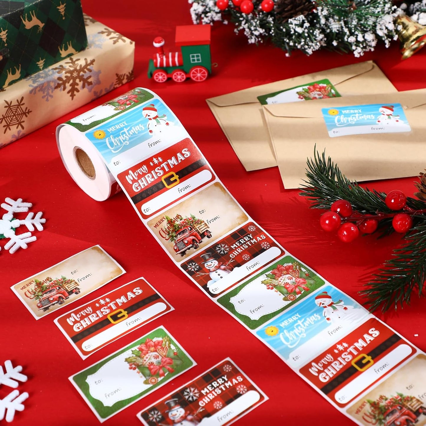 Outus 500 Pieces Christmas Tags Self Adhesive Gift Tags for Xmas Presents Christmas Name Labels Stickers for Wrapping Paper Festival Birthday Holiday Decor(Vibrant Style,2.76 x 1.57 Inch)