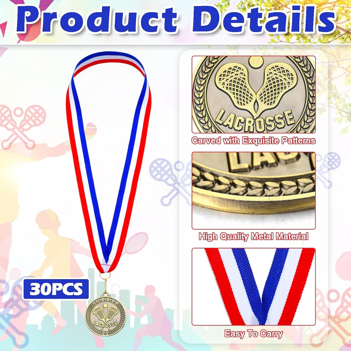 Remuuly 30 Pcs Gold Medals Bulk 2'' Basketball Soccer Baseball Volleyball Football Lacrosse Kickball Cheer Bowling Trophy Medals for Awards for Sports Participation Winner Gift