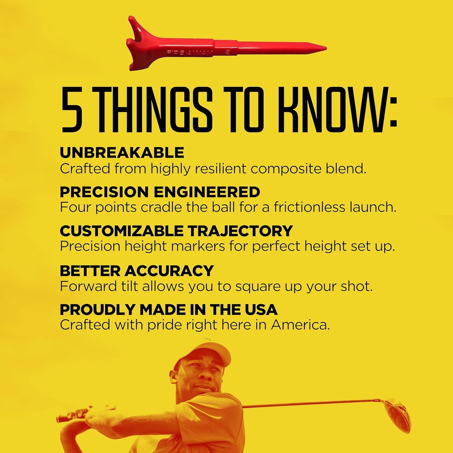 FIRE AWAY Premium Golf Tees, Reduced Ball Spin, Less Friction & Precision Height Markers for Perfect Trajectory, Made of Special Unbreakable Plastic Nylon Blend