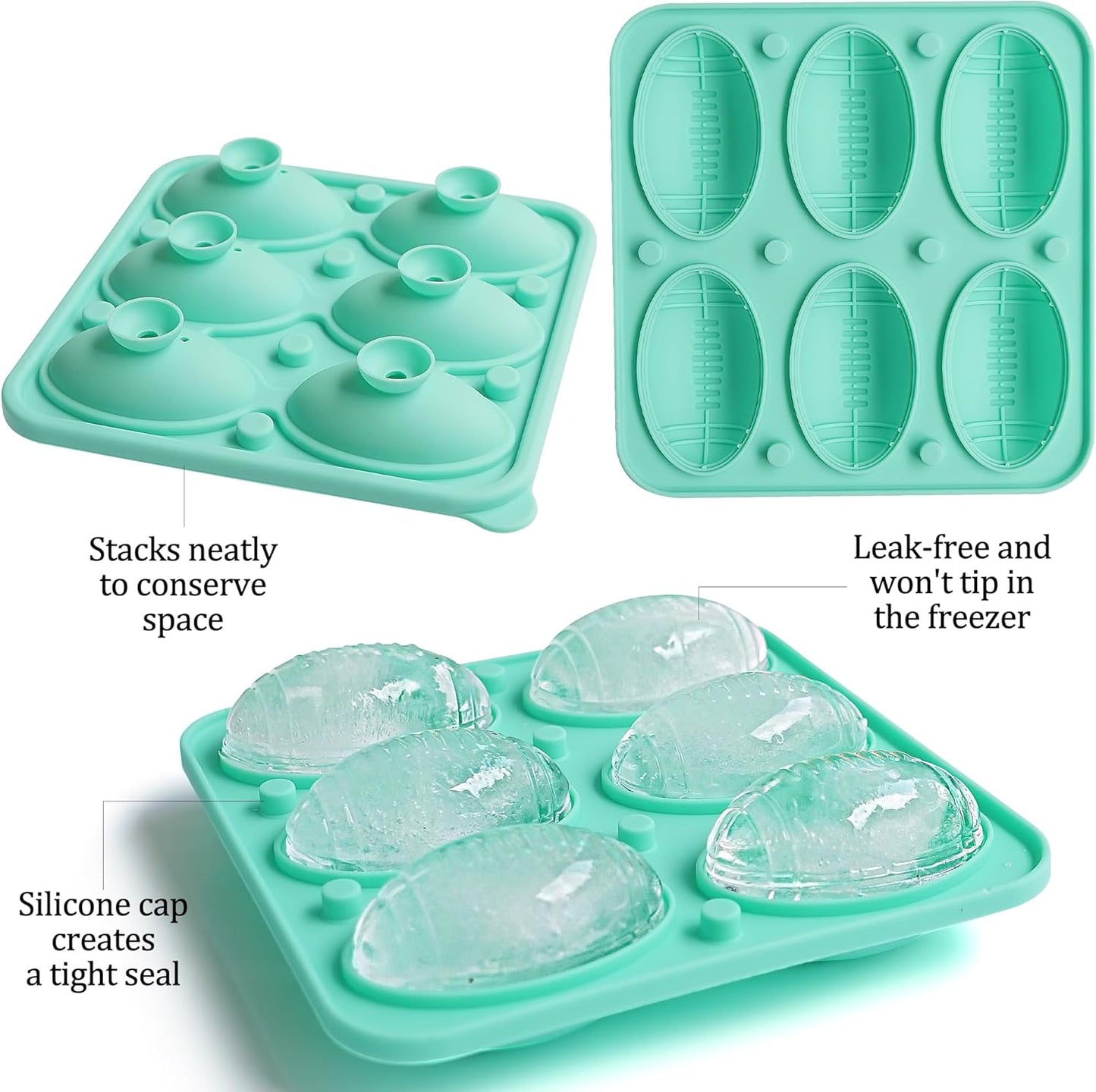 2Pack Football Ice Cube Tray,Football Shaped Novelty Silicone Ice Cube Mold, Large Ice Cube Tray with Lid for Whiskey, Cocktails, Football