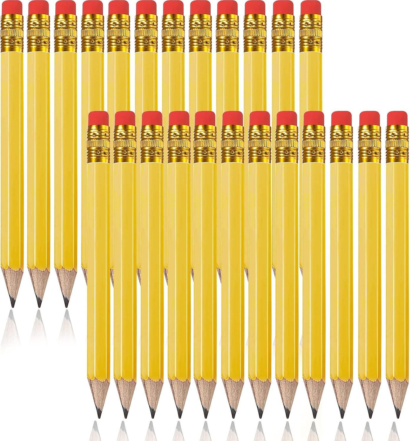 Zonon 24 Pcs Yellow Golf Pencils with Erasers Mini Small Pencils Baby Shower Favors Bulk Hexagon Wooden Sharpened Half Graphite 2B for Golf Event, Wedding, Party Game, School, Company, Pew, Pocket