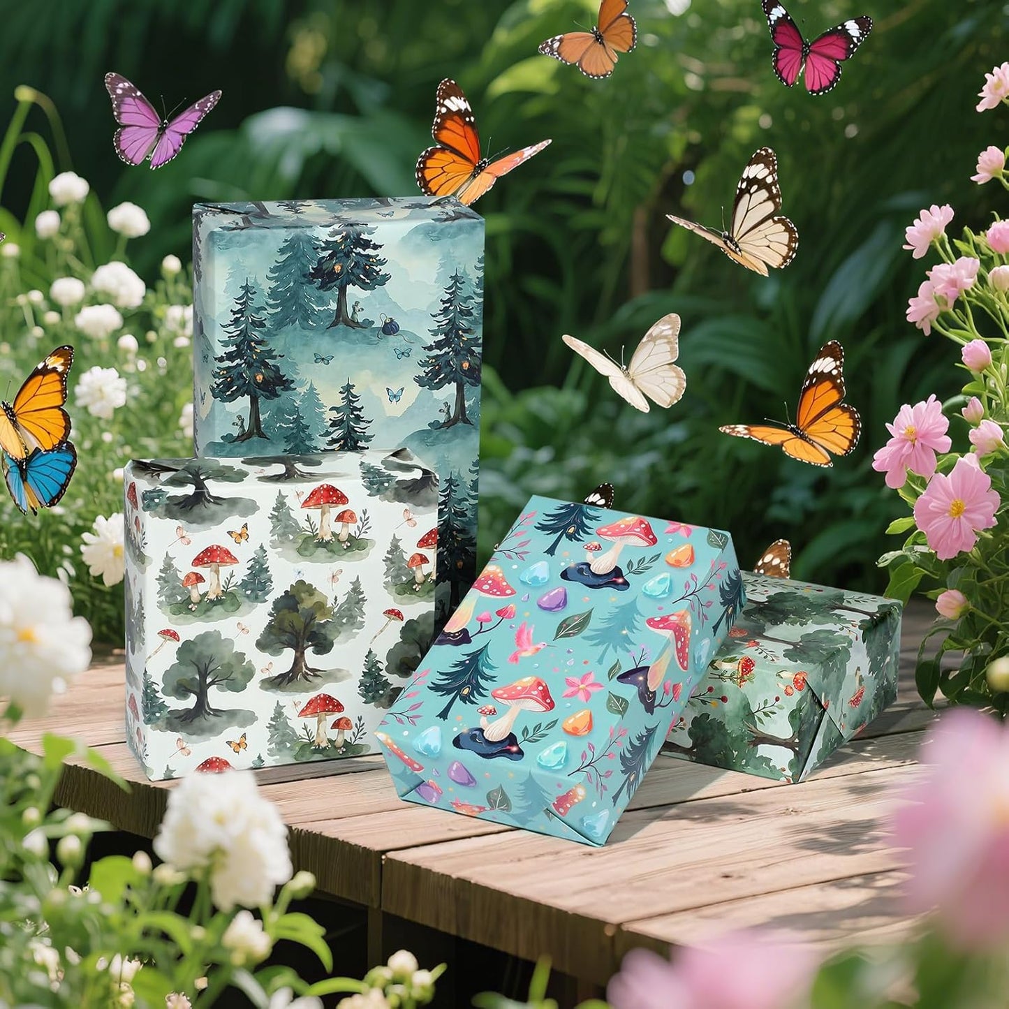 Pineraap Mushroom Wrapping Paper 12 Sheets Forest Woodland Gift Wrap for Nature Lovers,Birthday,Baby Shower,20"×28"