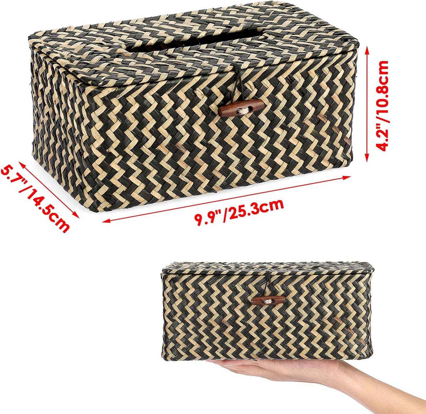 Sumnacon Tissue Box Cover Rectangle Tissue Box Seagrass Tissue Box Holder Woven Tissue Holder Decorative Tissue Cover for Bathroom Tissue Box Cover Rectangular for Home Office Table,Mixed Black