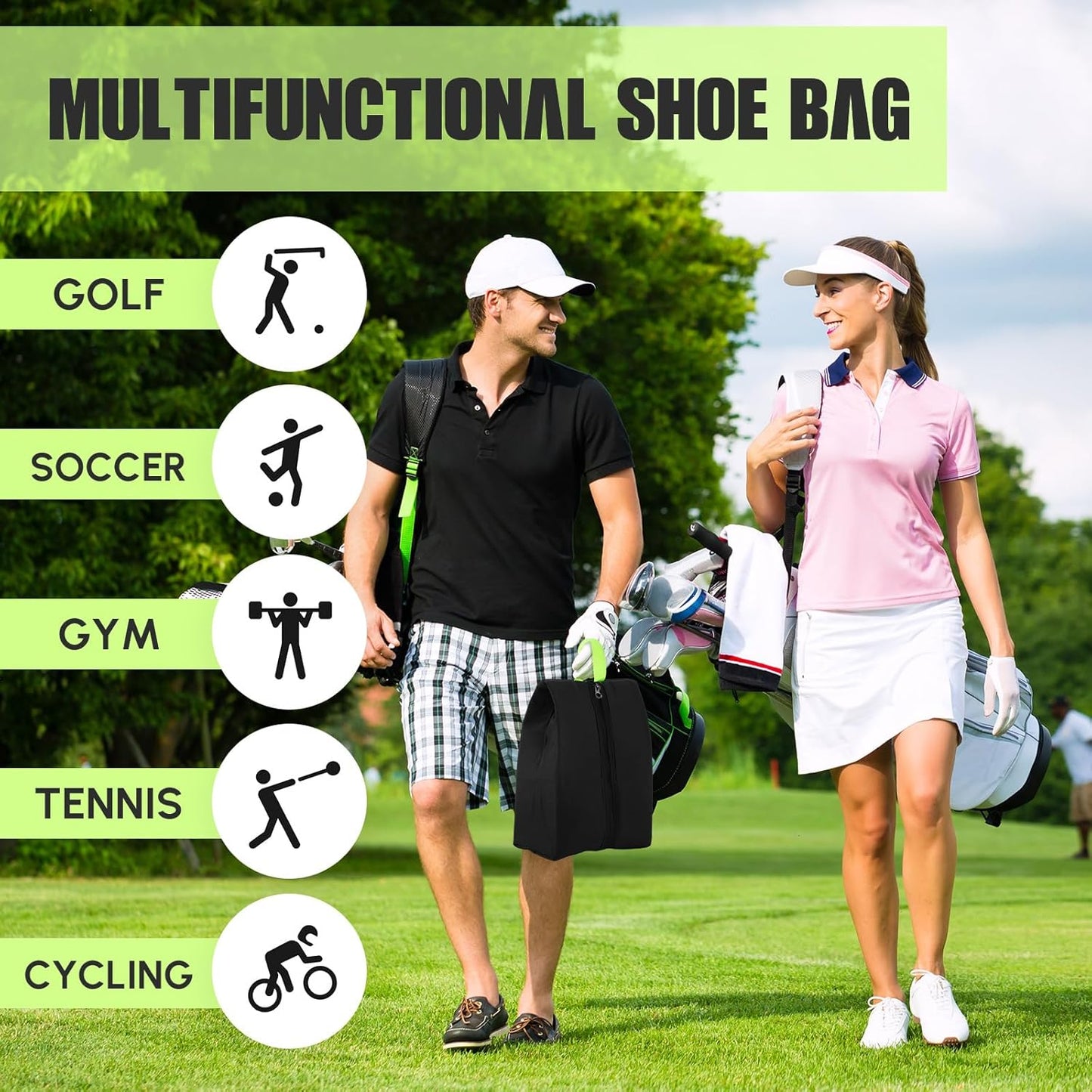 Smell Proof Shoe Bag for Travel Water-resistant Odor Cleat Bag Absorbing Lightweight Golf Soccer Shoe Storage Organizer Pouch with Zipper for Gym Sports Travel Work(Black)