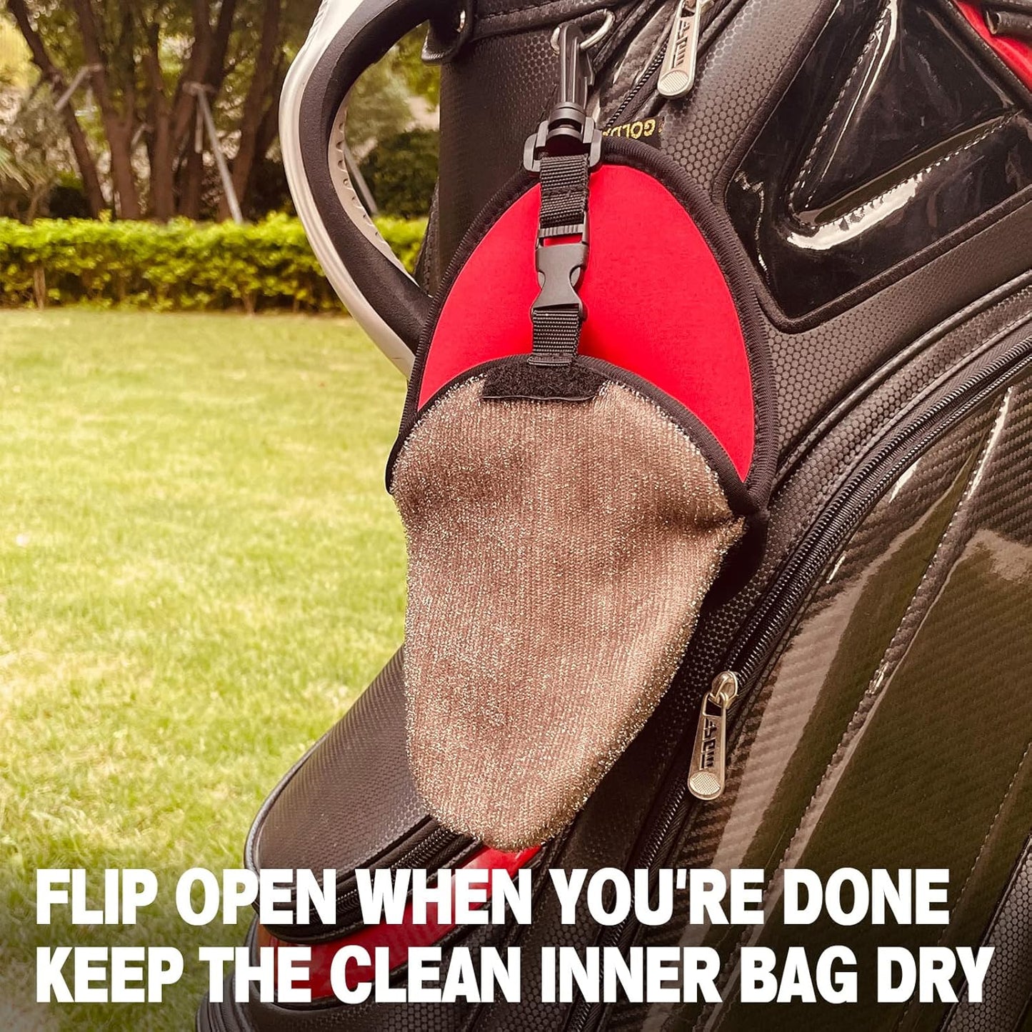 Golf Club Cleaner & Ball Cleaning Bag,Original Three-Layer Fabric Waterproof Technology,Golfer's Ultimate Green Clean Scrub Equipment Accessories,Removable Clips to Support Machine Washing