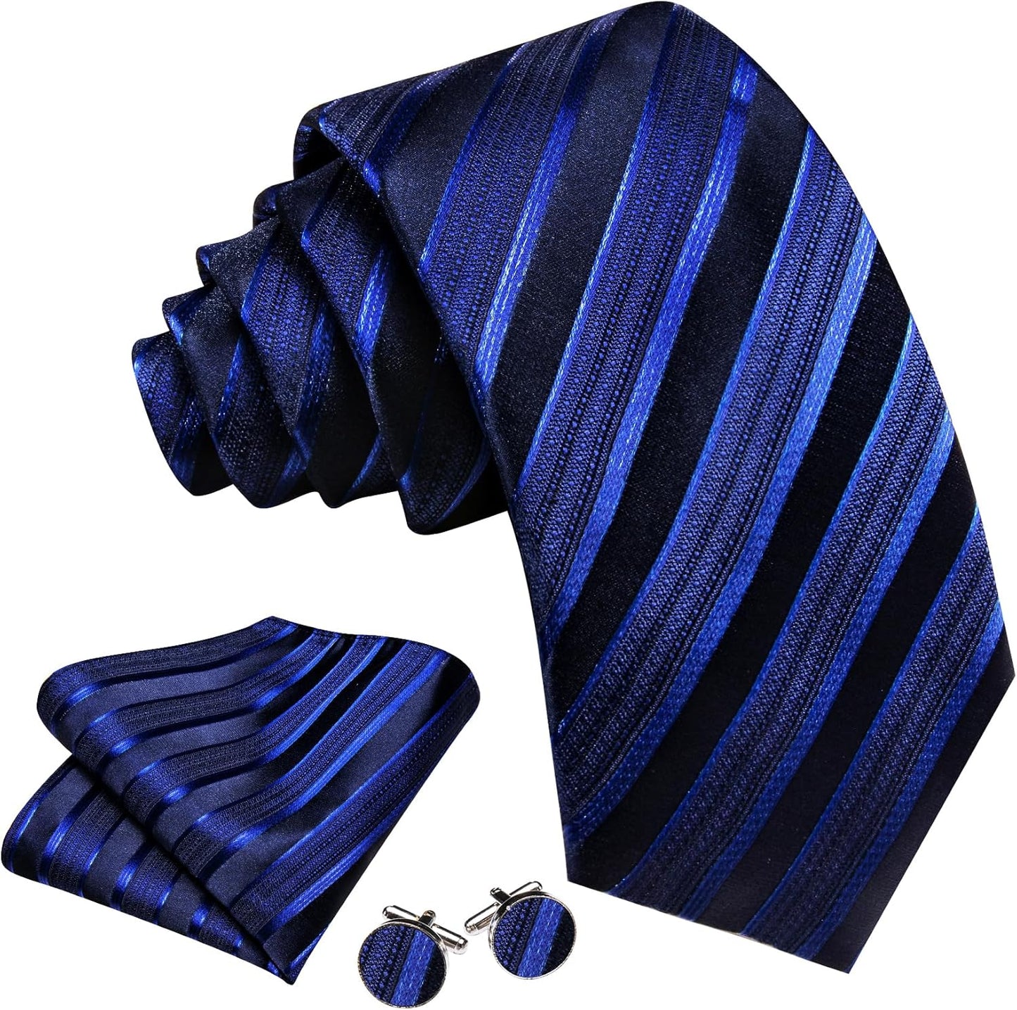 Barry.Wang Designer Classic Ties for Men Set Formal Pocket Square Cufflink Check Plaid