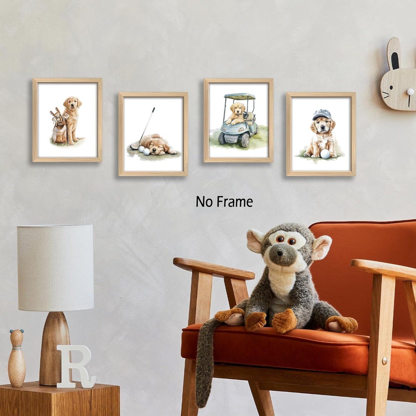 KSDUT Dog Golf Wall Art Decor Set of 4 - Golden Retriever Golfing Artwork Poster Rustic Kids Room Golf Wall Decor for Nursery Bedroom Home Gallery Decorations - 8"x10" Unframed