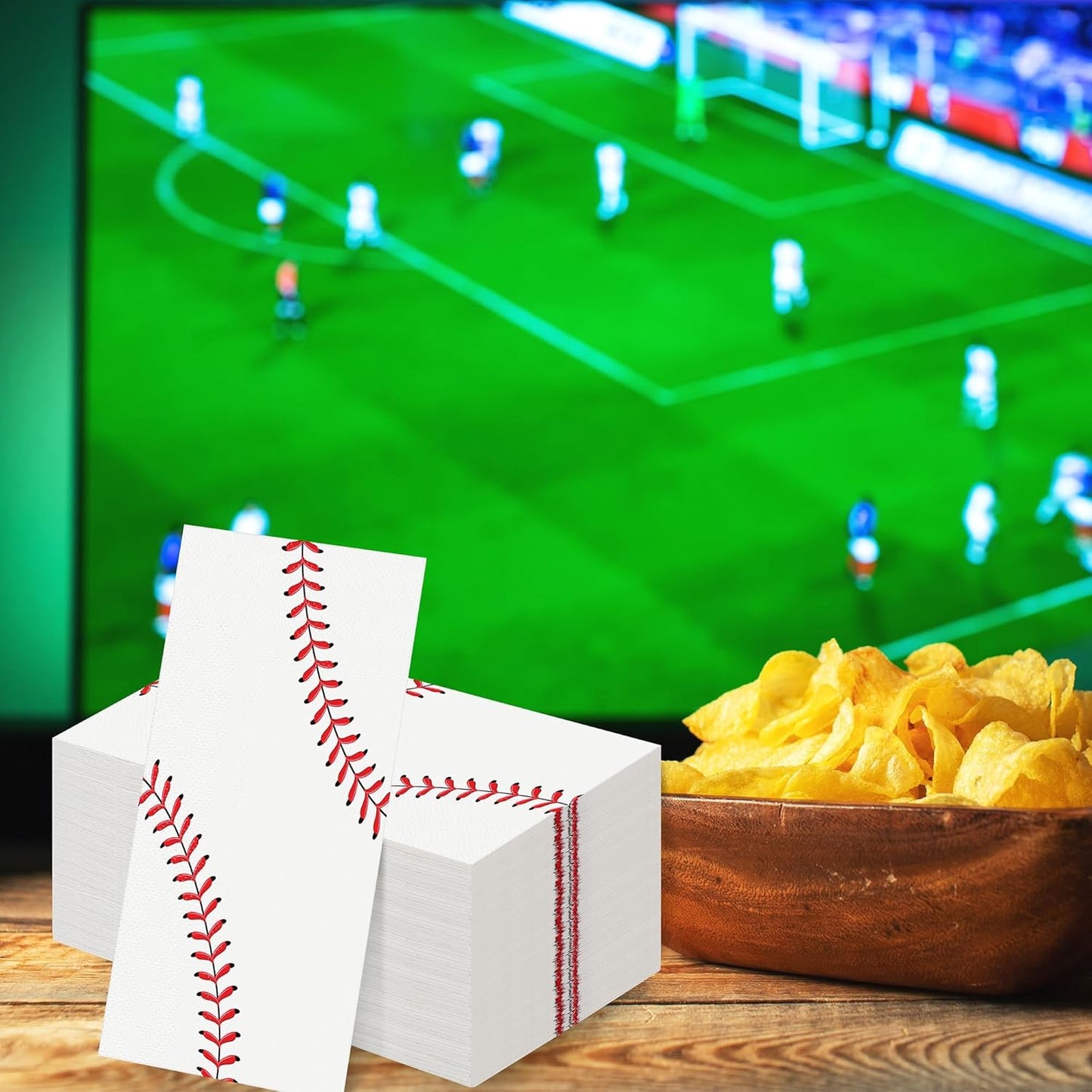 100 Pieces Baseball Napkins Disposable Baseball Party Napkins 7.8 x 4.3 Inches Baseball Paper Cocktail Napkins Baseball Birthday Supplies Decorations for Baseball Party Game Day Birthday