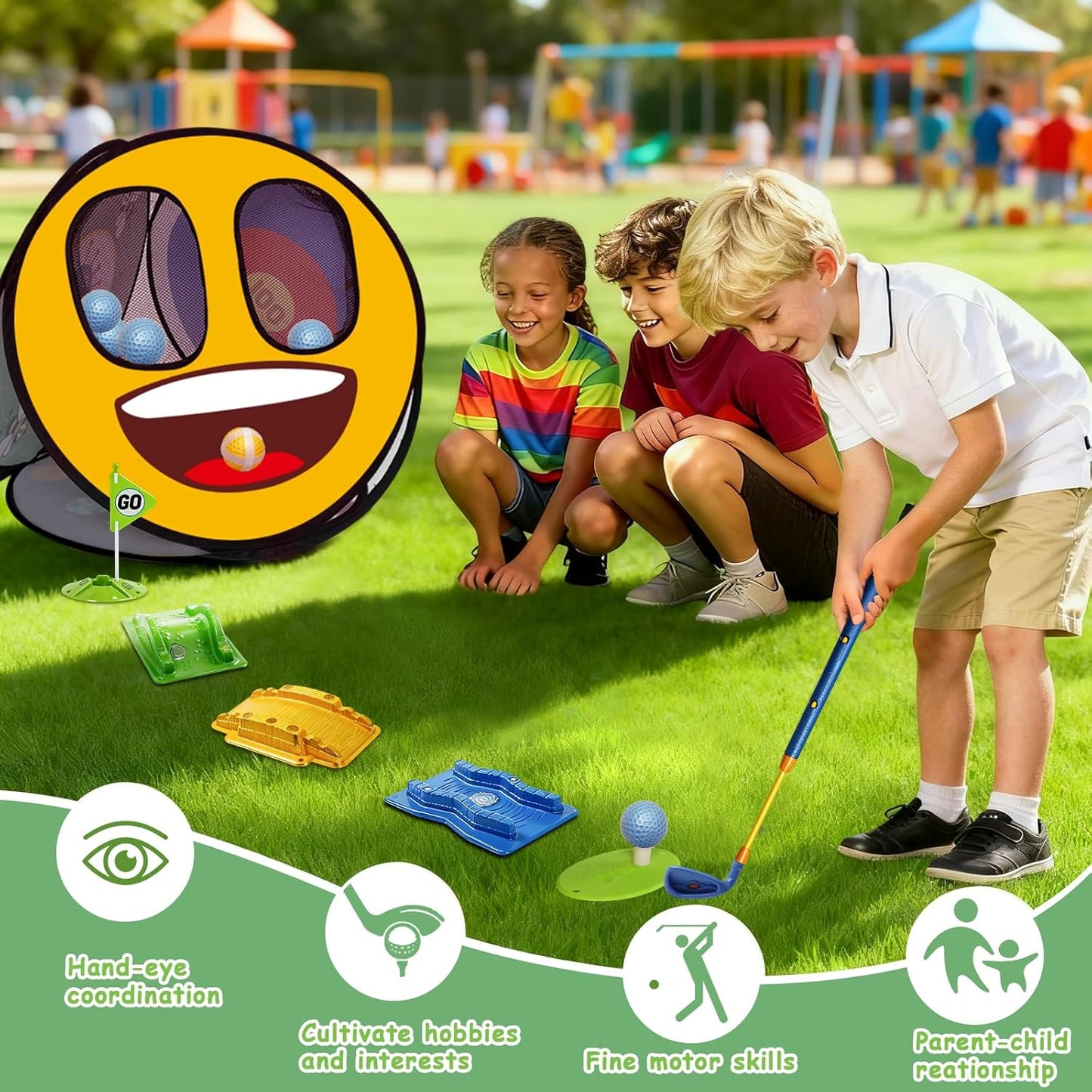 Kids Golf Set With Club - 28Pcs 4-In-1 Kids Sticky Golf Games Set , 4 -Sided Golf Chipping Net，Multiple Game Modes , Sports Outdoor Indoor Toys , Birthday Gifts for Girls Boys for 4 5 6 Years Old