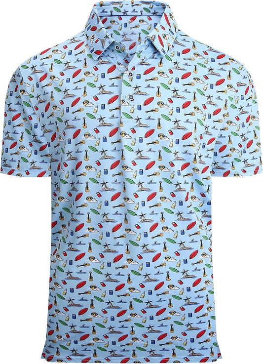 Alex Vando Mens Hawaiian Golf Shirt Moisture Wicking Digital Print Golf Shirts for Men