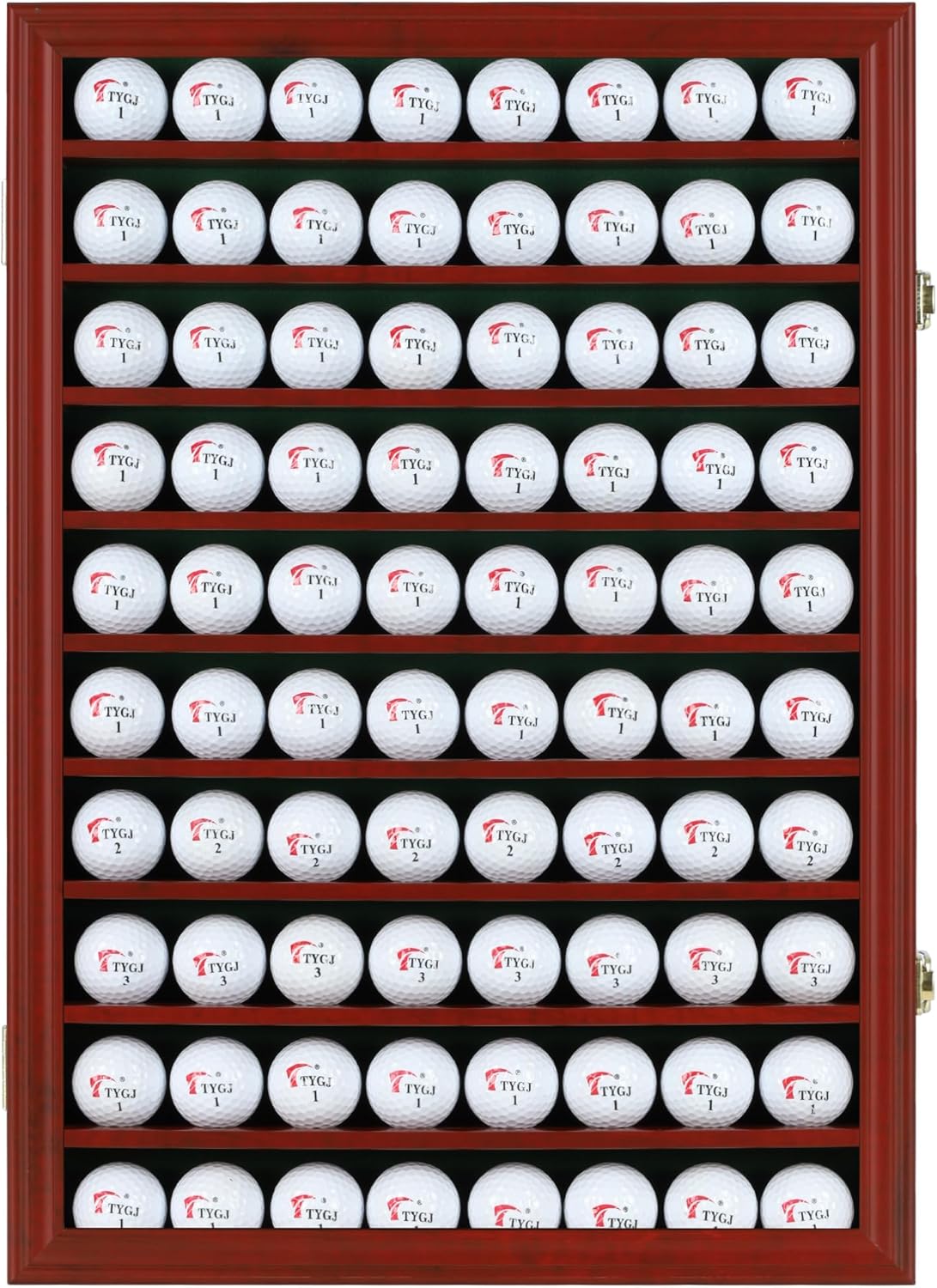 DisplayGifts 80 Golf Ball Display Case Cabinet Wall Rack Holder Solid Wood Frame with 98% UV Protection Lockable Acrylic Door, Wall Mounted or Stand Great Golfer's Gift