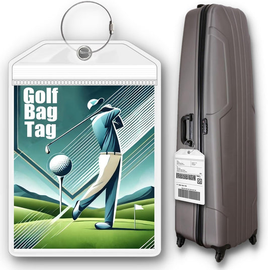 Golf Bag Luggage Tag - Extra Large 9" x 6", Waterproof Plastic Zipper Pouch, PVC Tags for Golf Bag - Sealable Label Holder (1)