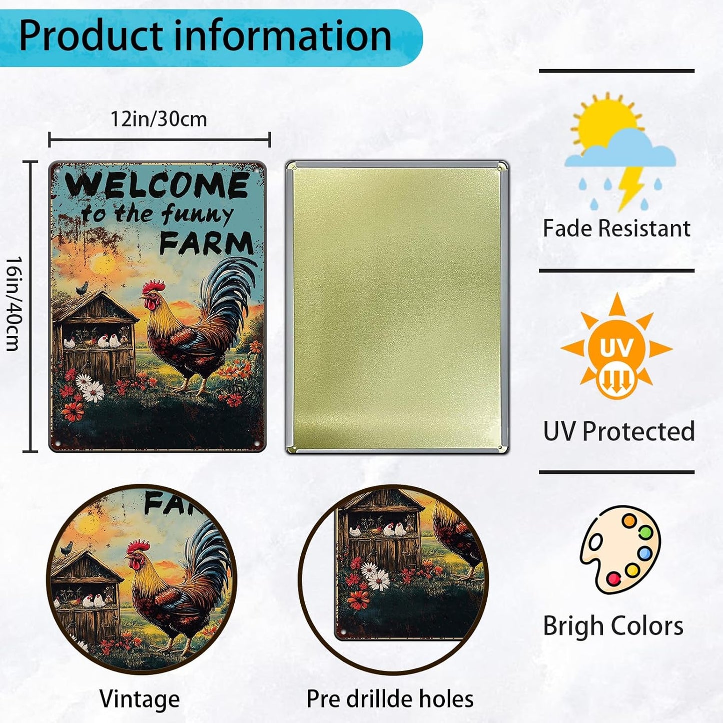 Vintage Chicken Coop Metal Signs Welcome To My Funny Farm Sign Retro Aluminum Sign For Home Garden Outdoor Yard Farmhouse 12x16 Inch