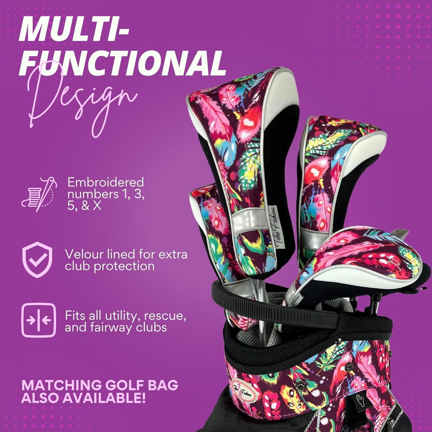 Taboo Fashions Monaco Golf Club Covers for Women - Numbered Golf Headcovers Set for Driver, Fairway and Hybrid Clubs - Weather Resistant, Pack of 4