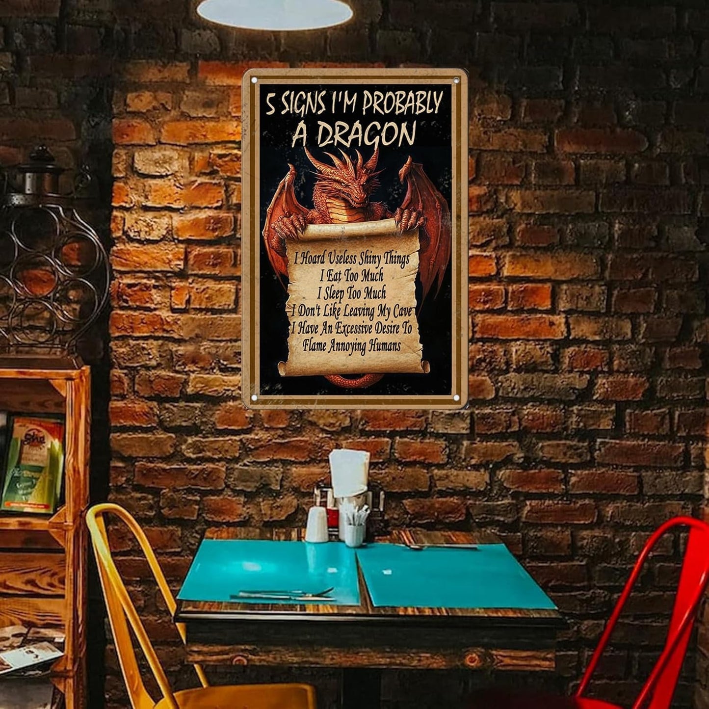 Dragon Wall Art Decorations Vintage 5 Signs I’M Probably A Dragon Accessories Poster Vertical Metal Tin Sign 12x8 Inch Home Kitchen Garden Wall Decor