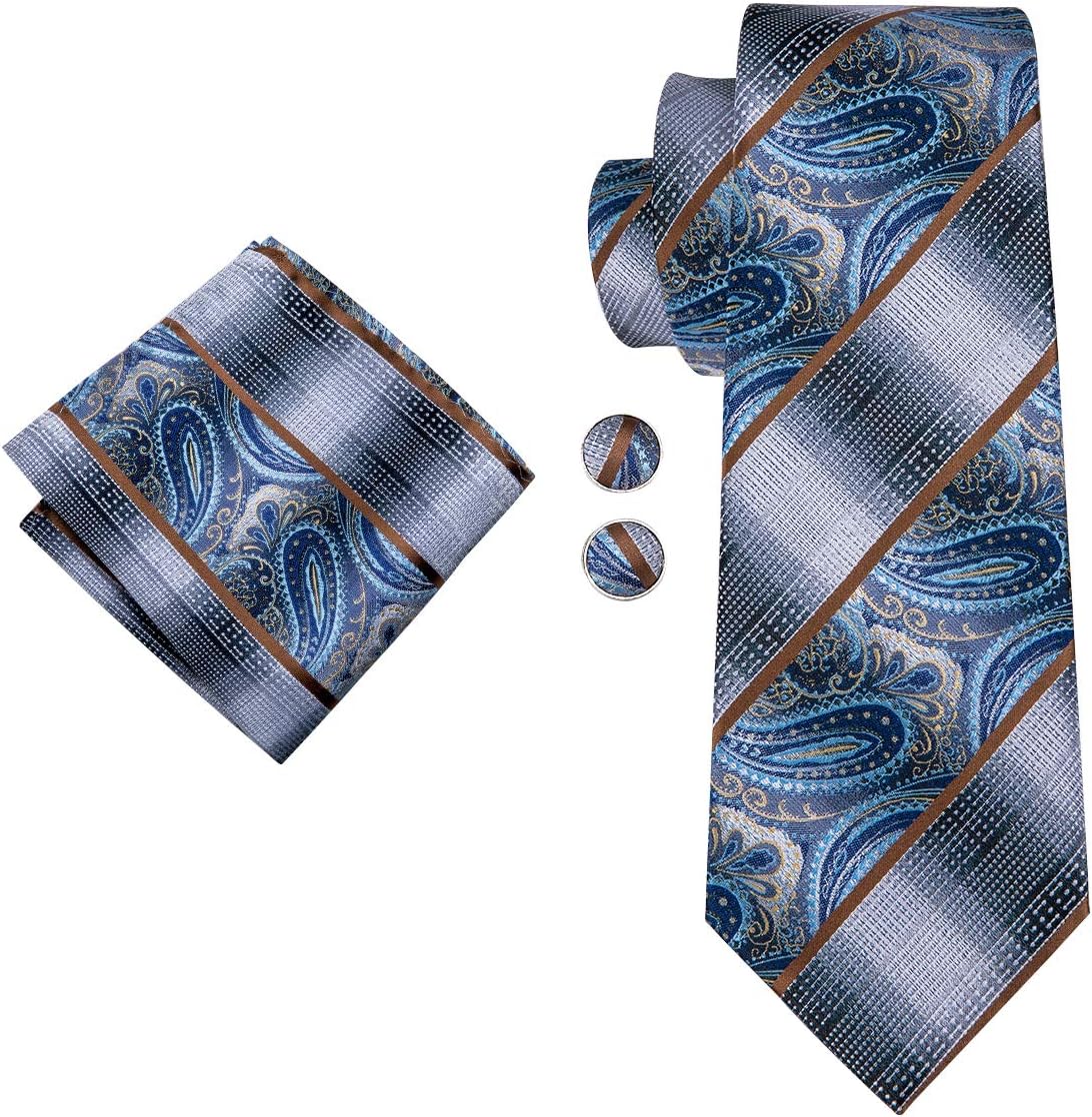 Dubulle Mens Paisley Striped Tie WOVEN Necktie for Men and Handkerchief Cufflinks Set Wedding Formal Business