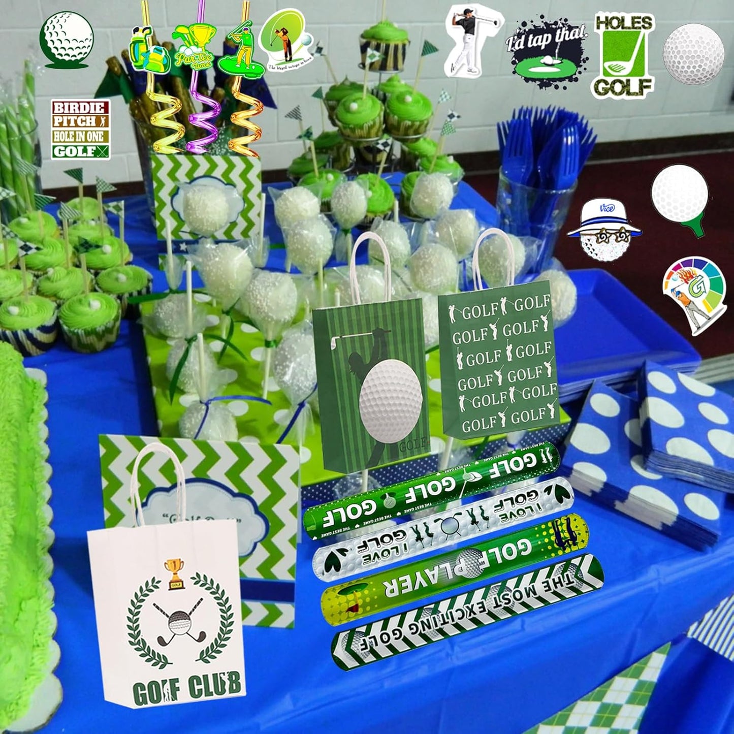 110 Pcs Golf Party Favor Set Includes Golf Theme Slap Bracelet Golf Drinking Straws Golf Ball Keychain Golf Gift Bags Golf Stickers for Golf Goodies Bags Filler Golf Birthday Party Decorations