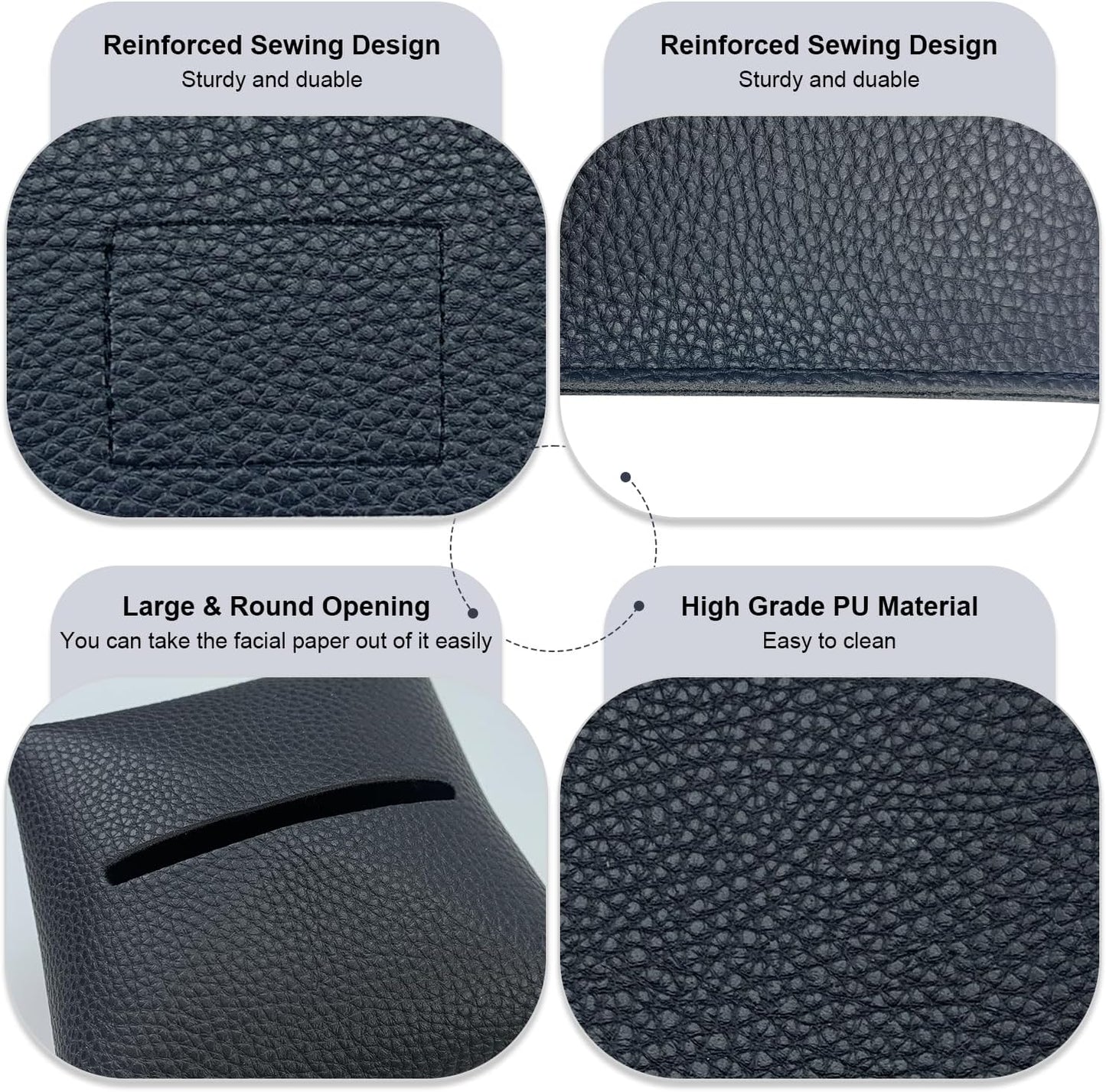 Tissue Box Cover 5X5X5'' PU Leather Tissue Holder Square Tissue Cube Box Organizer for Bathroom Vanity Countertop, Car, Night Stands, Office, Home, Kitchen (2Pack, Black)