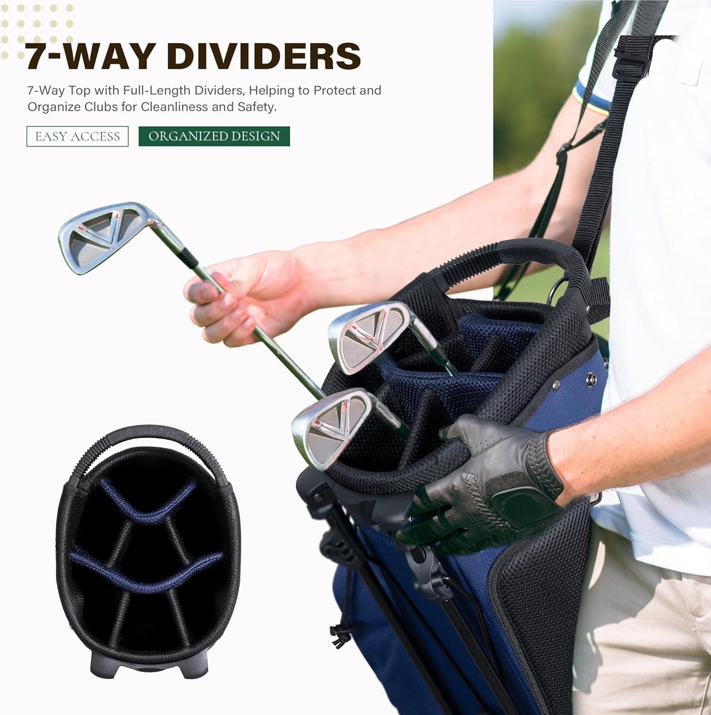 Golf Stand Bag with 7 Way Top Dividers, Lightweight Golf Bags for Men Women with Multiple Pockets, Dual Straps